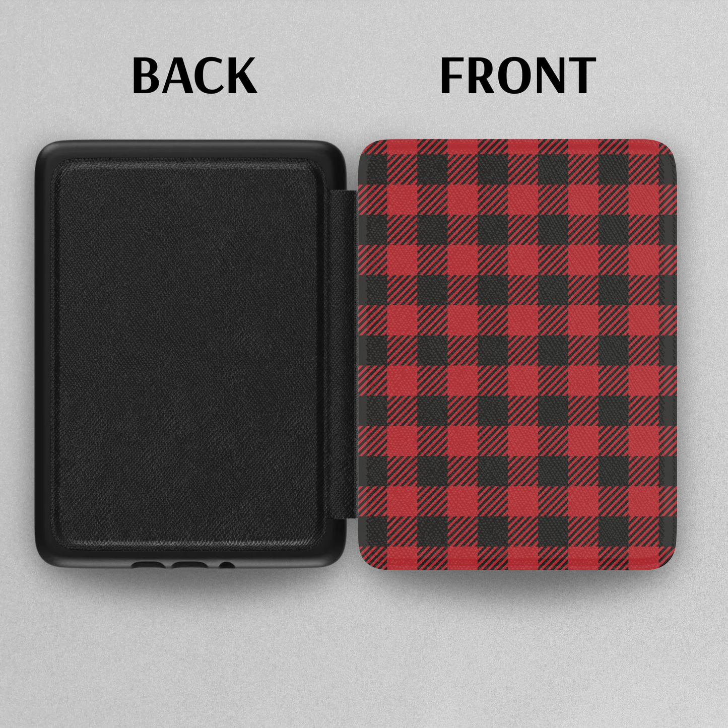 Red Buffalo Plaid Leather Kindle Case with Hand Strap