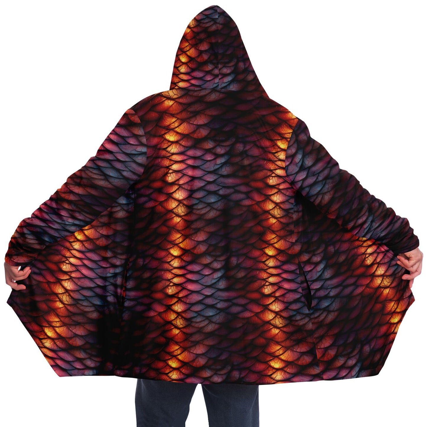 Red Dragon Scales Fleece Lined Hooded Cloak
