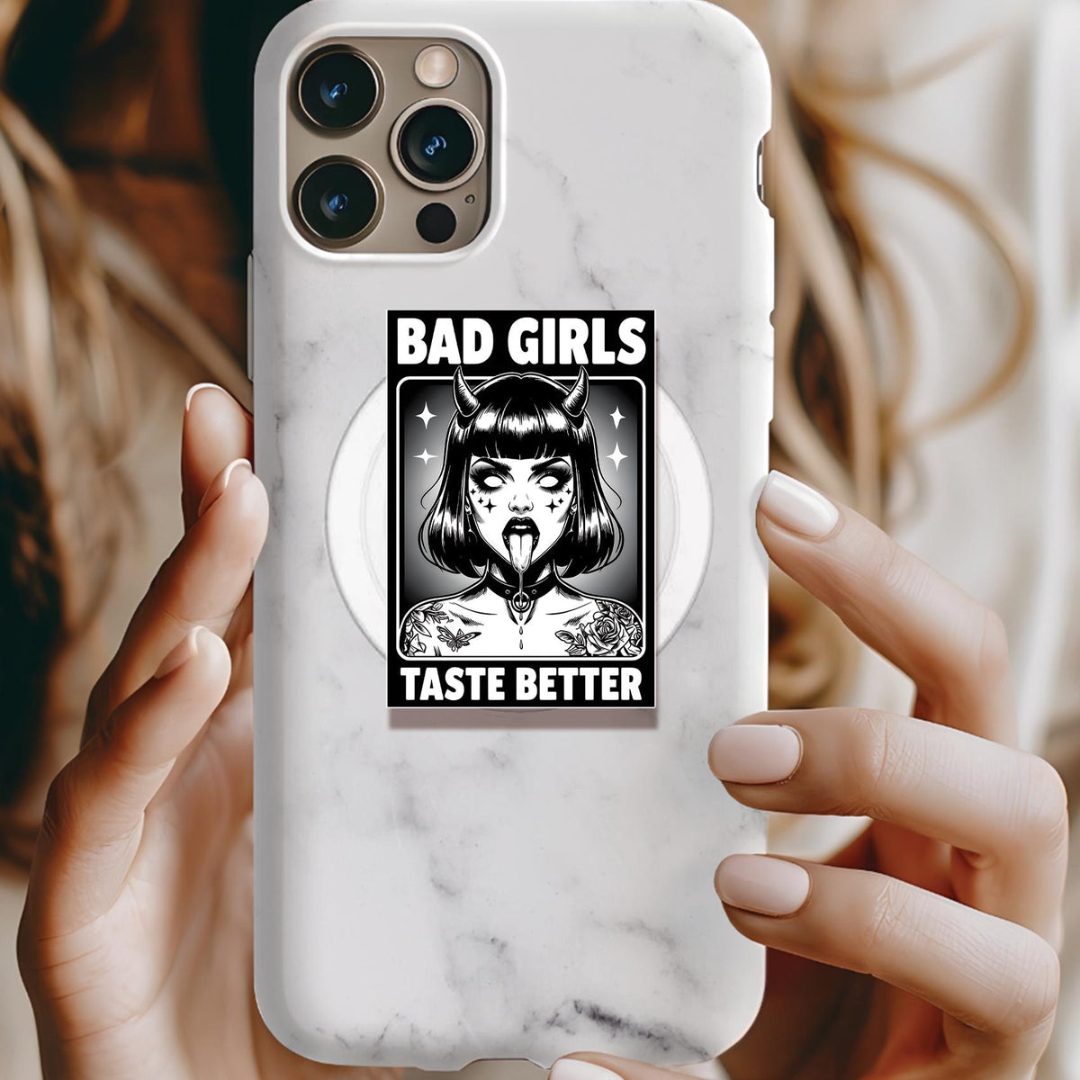 Goth Bad Girls Taste Better Holographic MagSafe Kindle Phone Grip