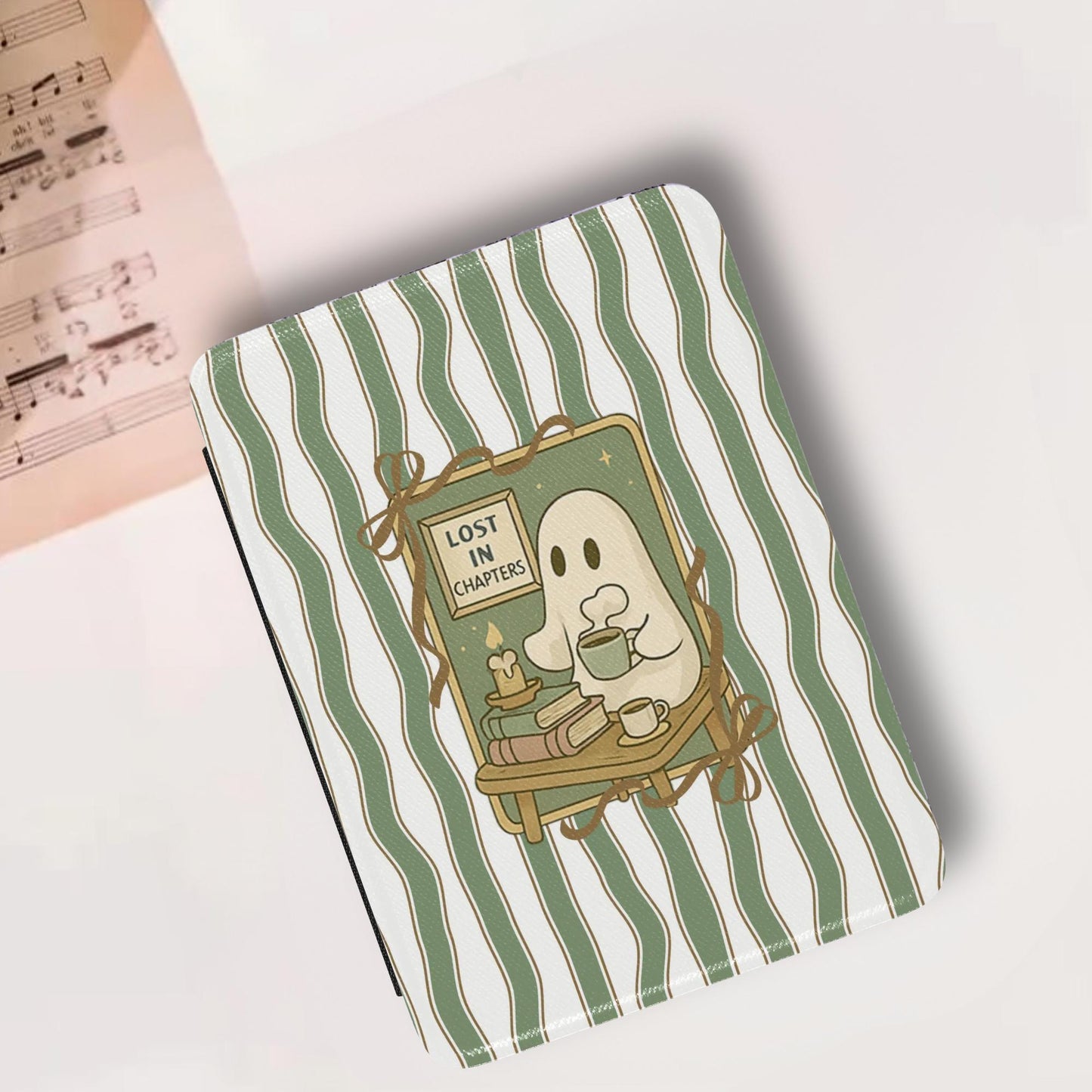 Coquette Lost in Chapter Ghostie Leather Kindle Case with Hand Strap