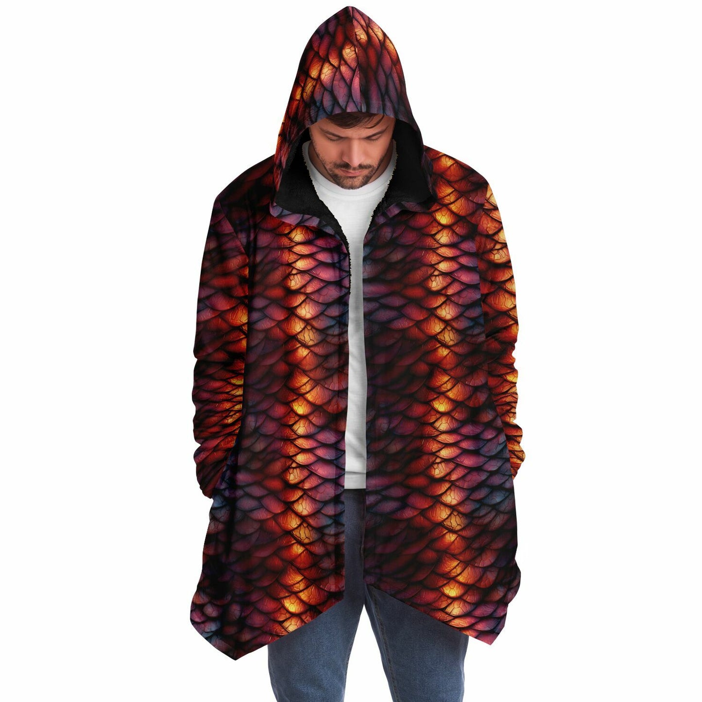 Red Dragon Scales Fleece Lined Hooded Cloak