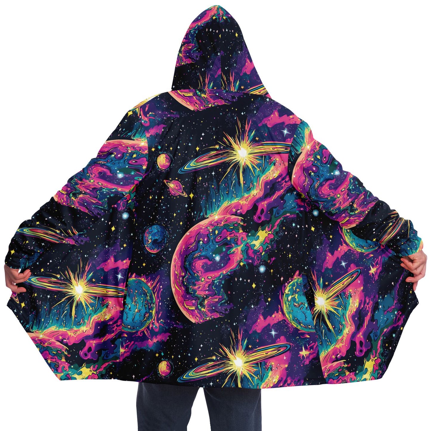 Trippy Otherworldly Planets Fleece Lined Hooded Cloak