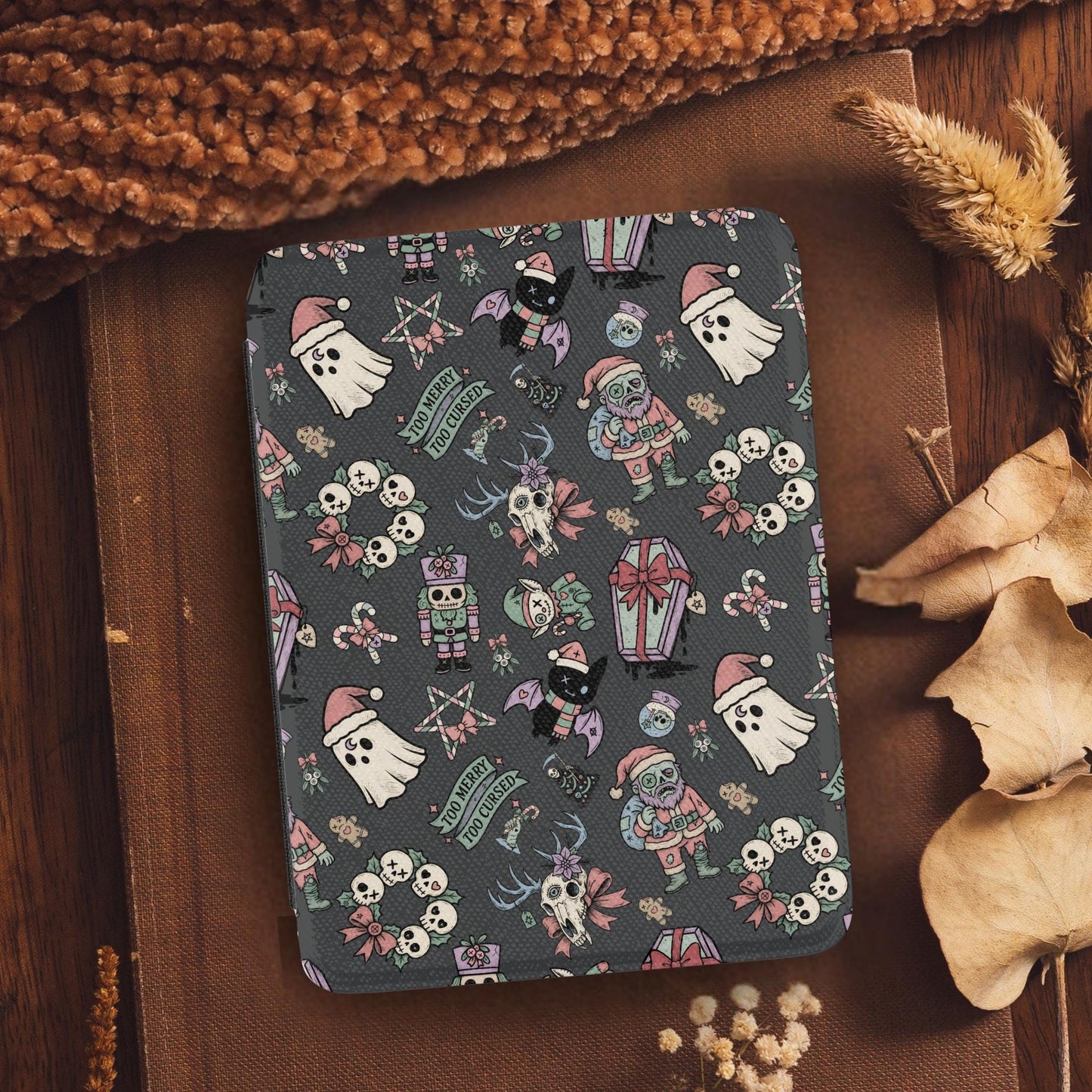 Creepy Christmas Leather Kindle Case with Hand Strap
