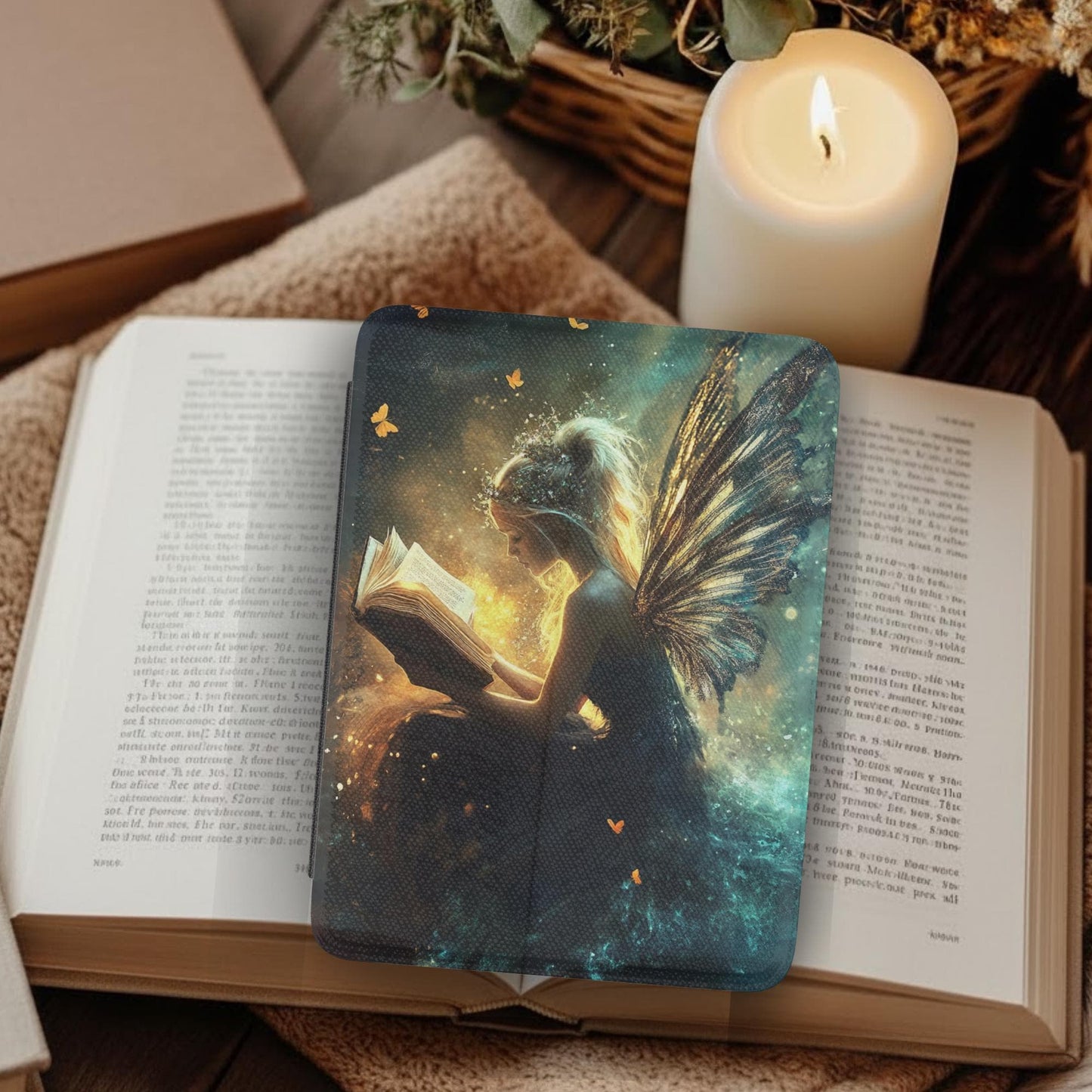 Fairy Reading Leather Kindle Case with Hand Strap