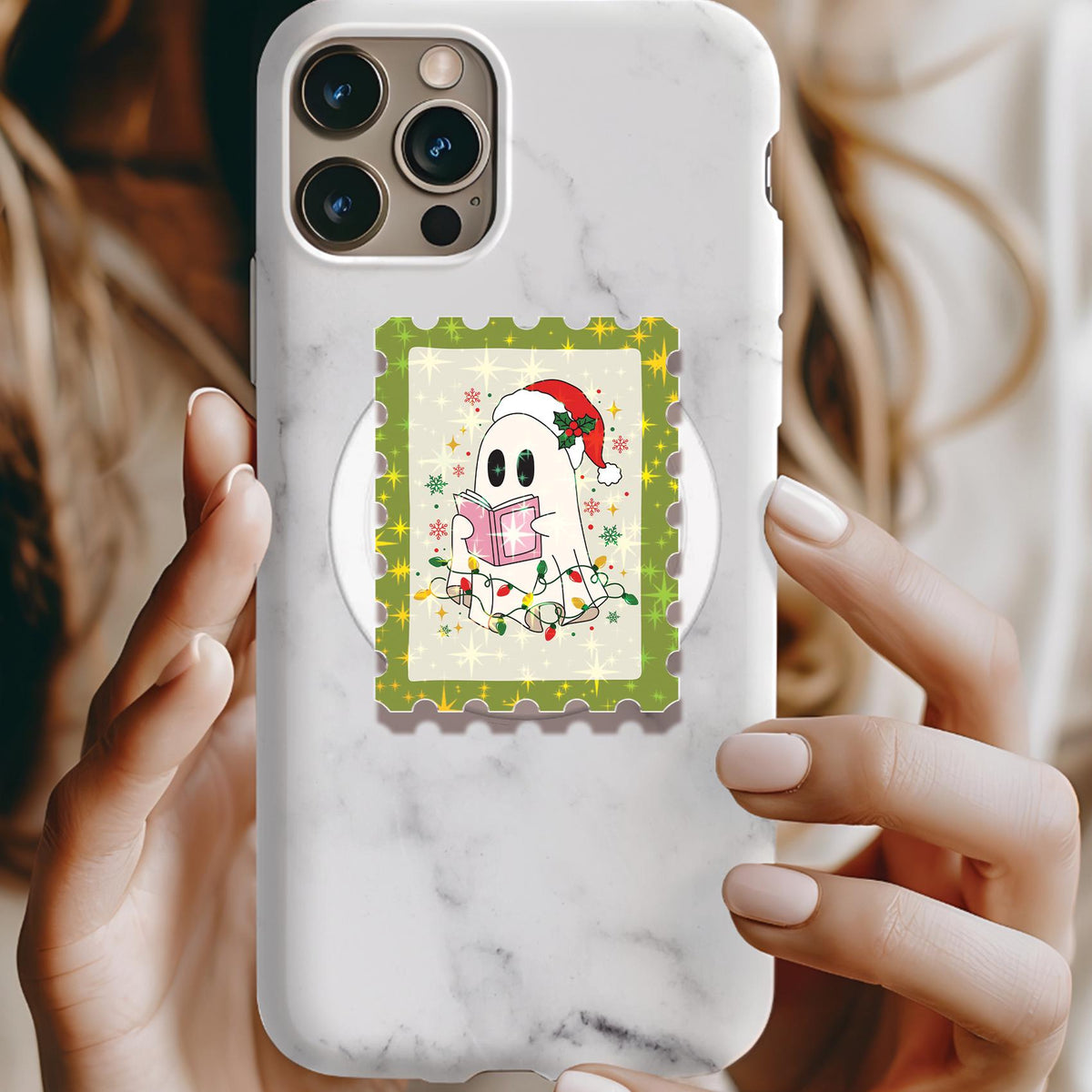 Santa Ghost Reader Stamp Holographic MagSafe Kindle Phone Grip