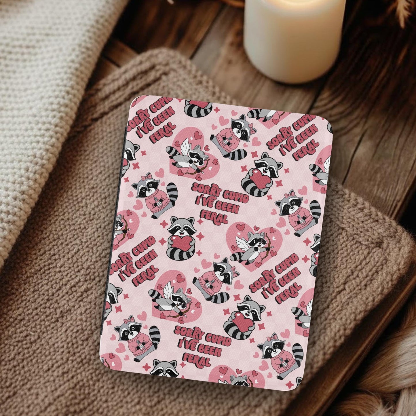 Feral Raccoon Valentine Leather Kindle Case with Hand Strap