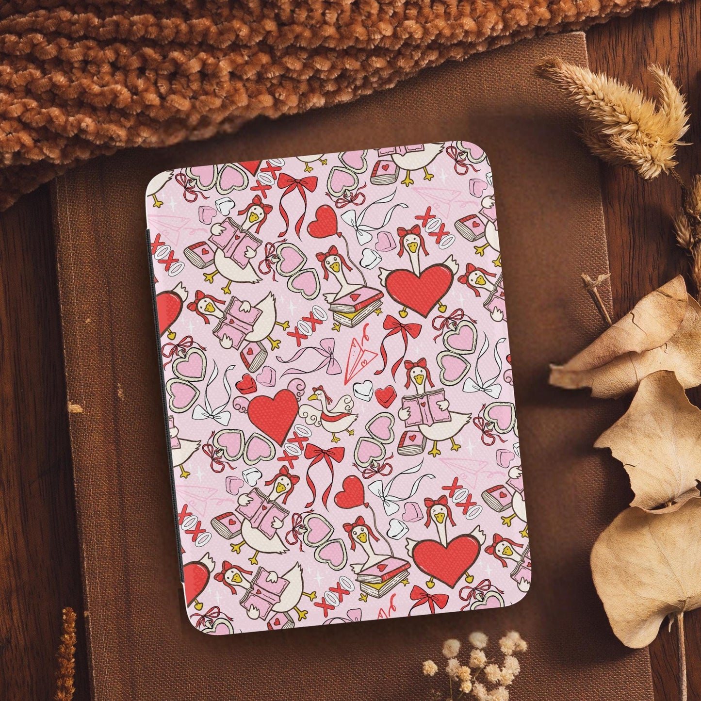 Love Heart Goose Leather Kindle Case with Hand Strap