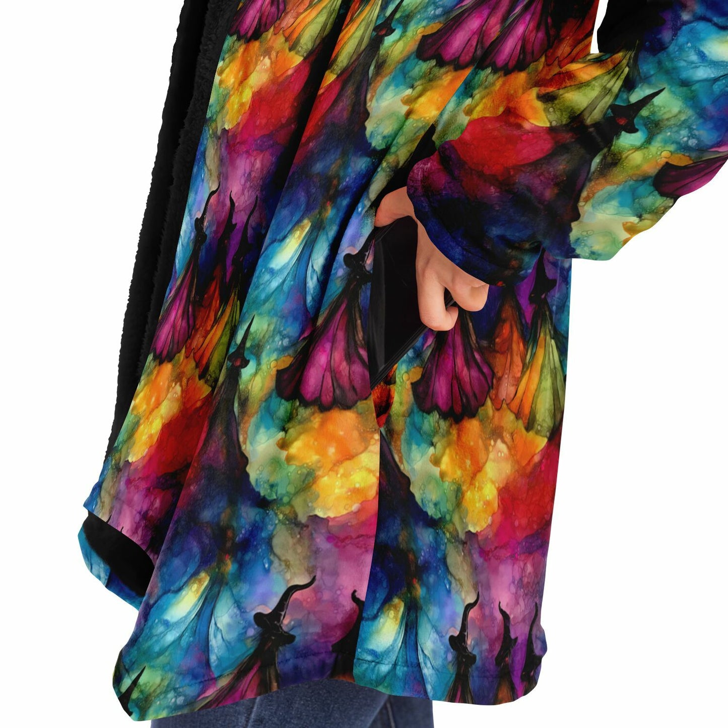 Neon Sneaky Witches Fleece Lined Hooded Cloak