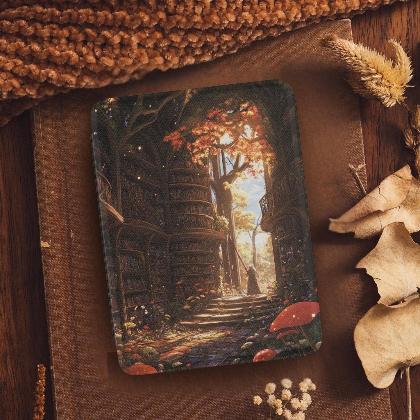 Wizard Magical Library Leather Kindle Case with Hand Strap