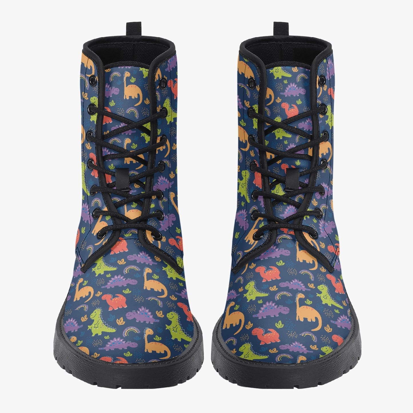 Multicolor Dinosaurs Blue Leather Combat Boots