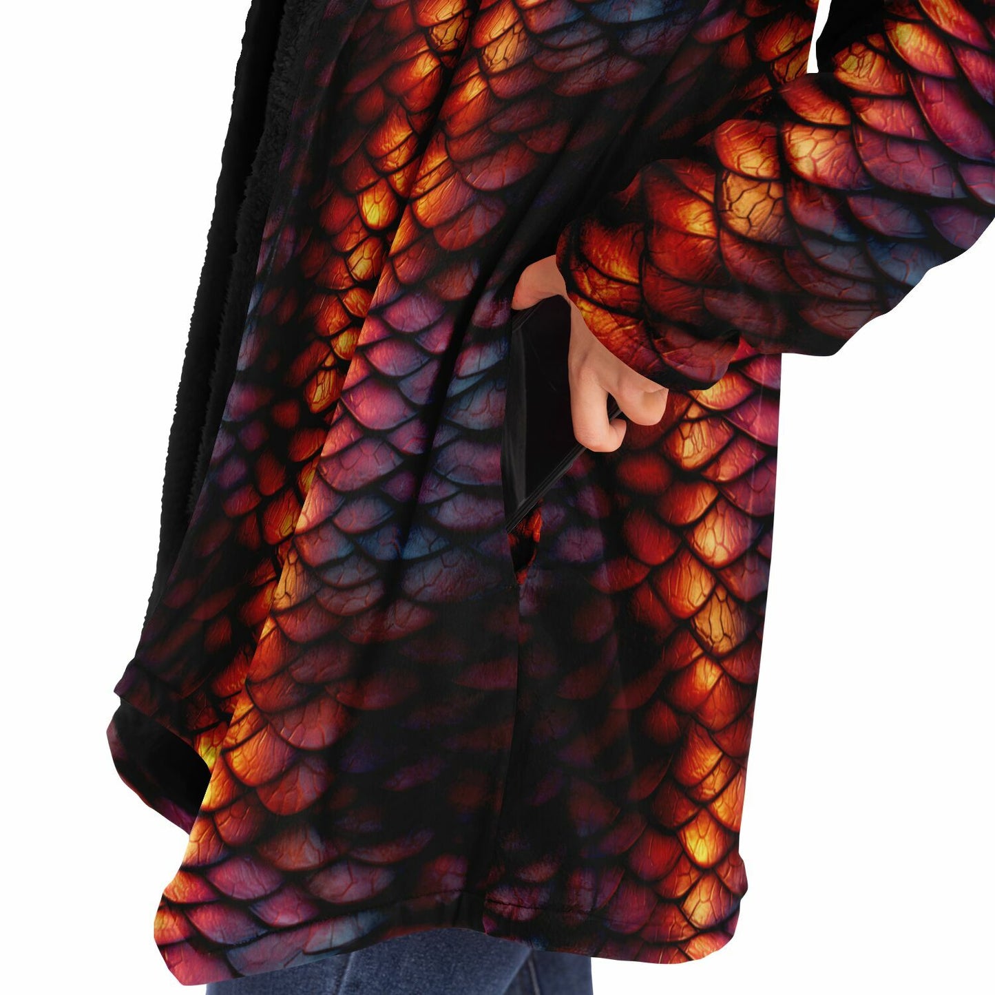 Red Dragon Scales Fleece Lined Hooded Cloak