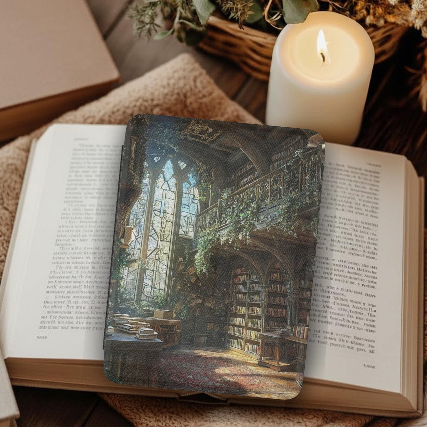 Fantasy Magical Library Leather Kindle Case with Hand Strap