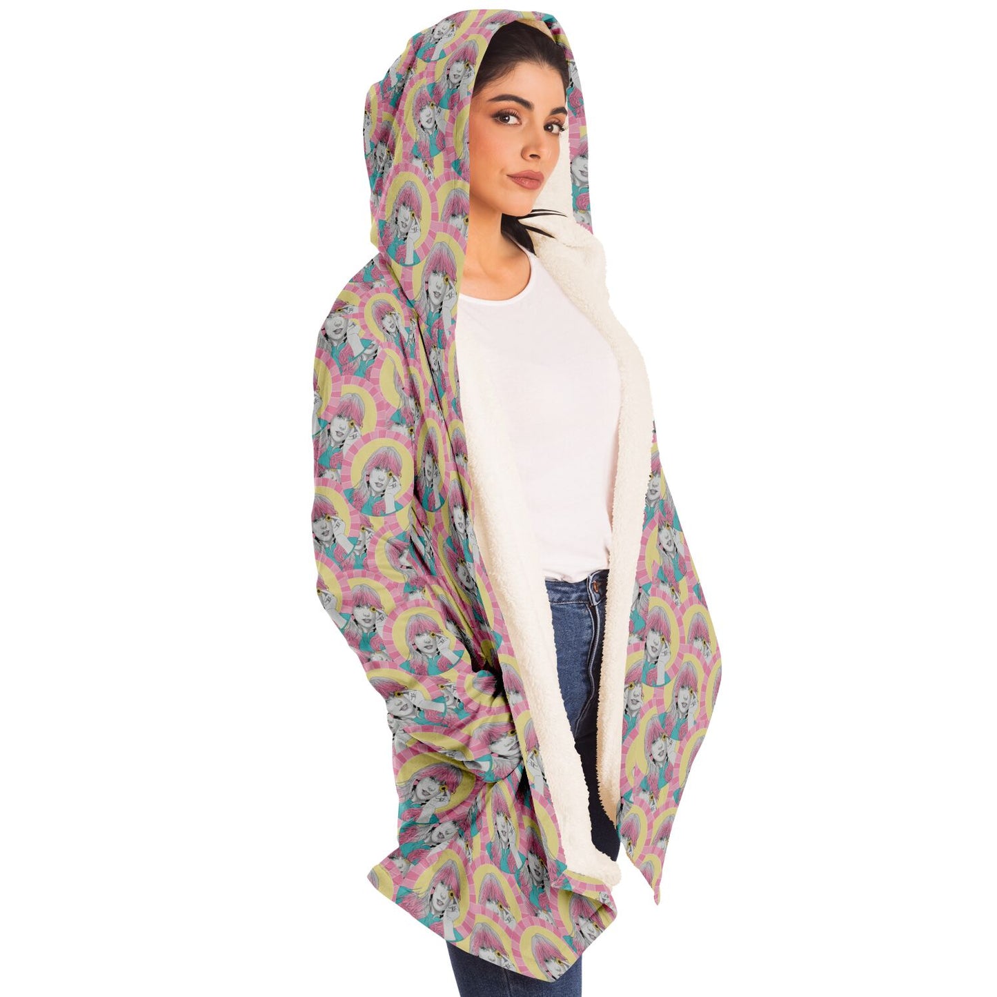 Pop Art TSwift Pattern Fleece Lined Hooded Cloak