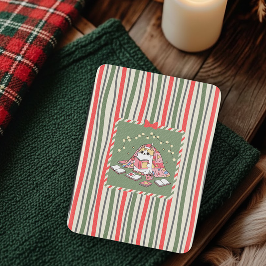 Christmas Cozy Cat Reading Leather Kindle Case with Hand Strap