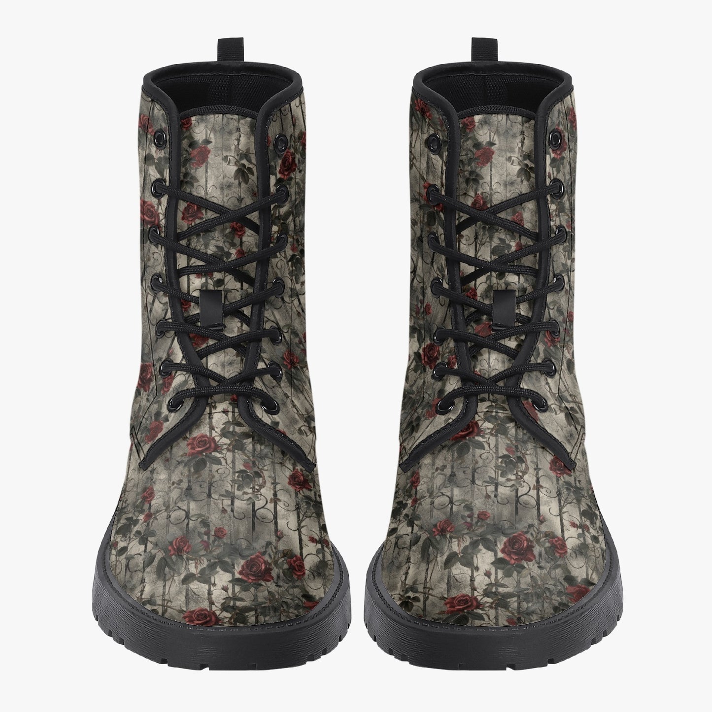 Gothic Garden Leather Combat  Boots
