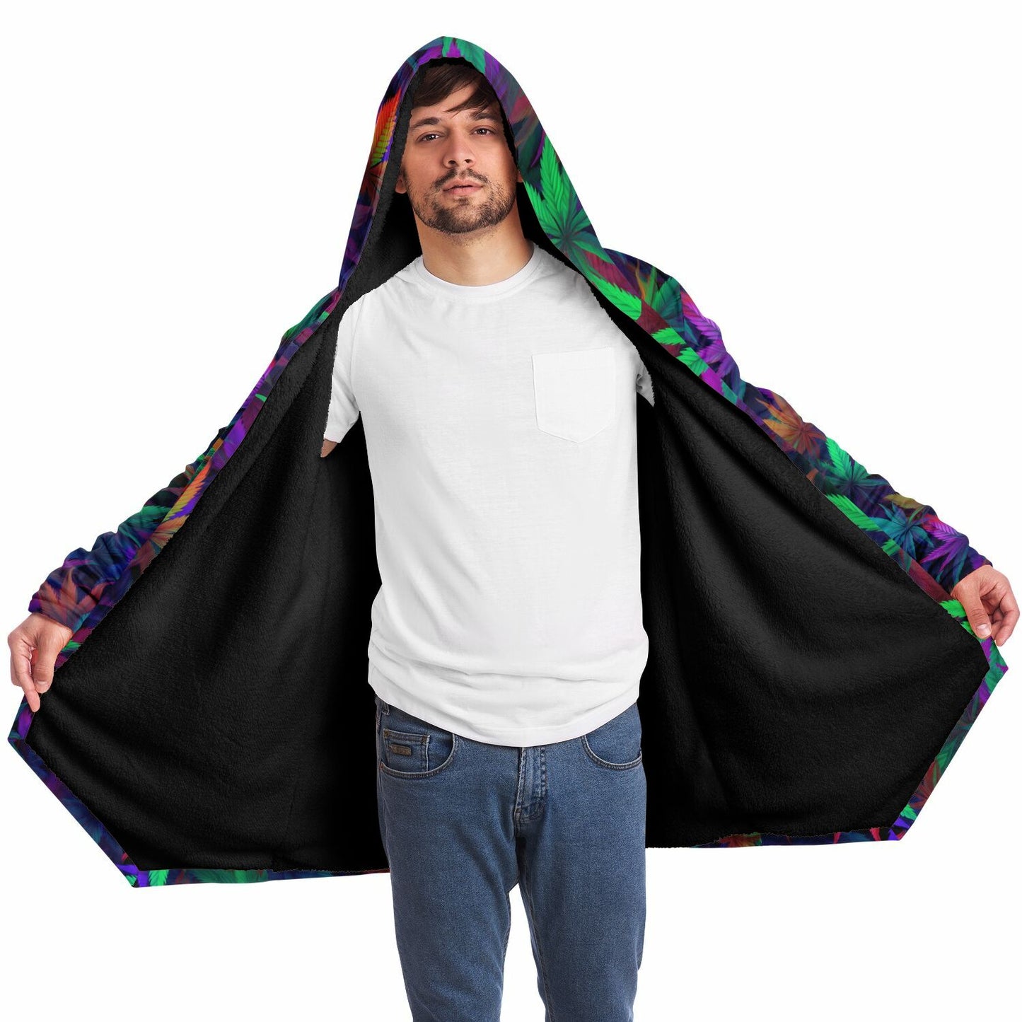 Vibrant Weed Leaves 420 Fleece Lined Hooded Cloak