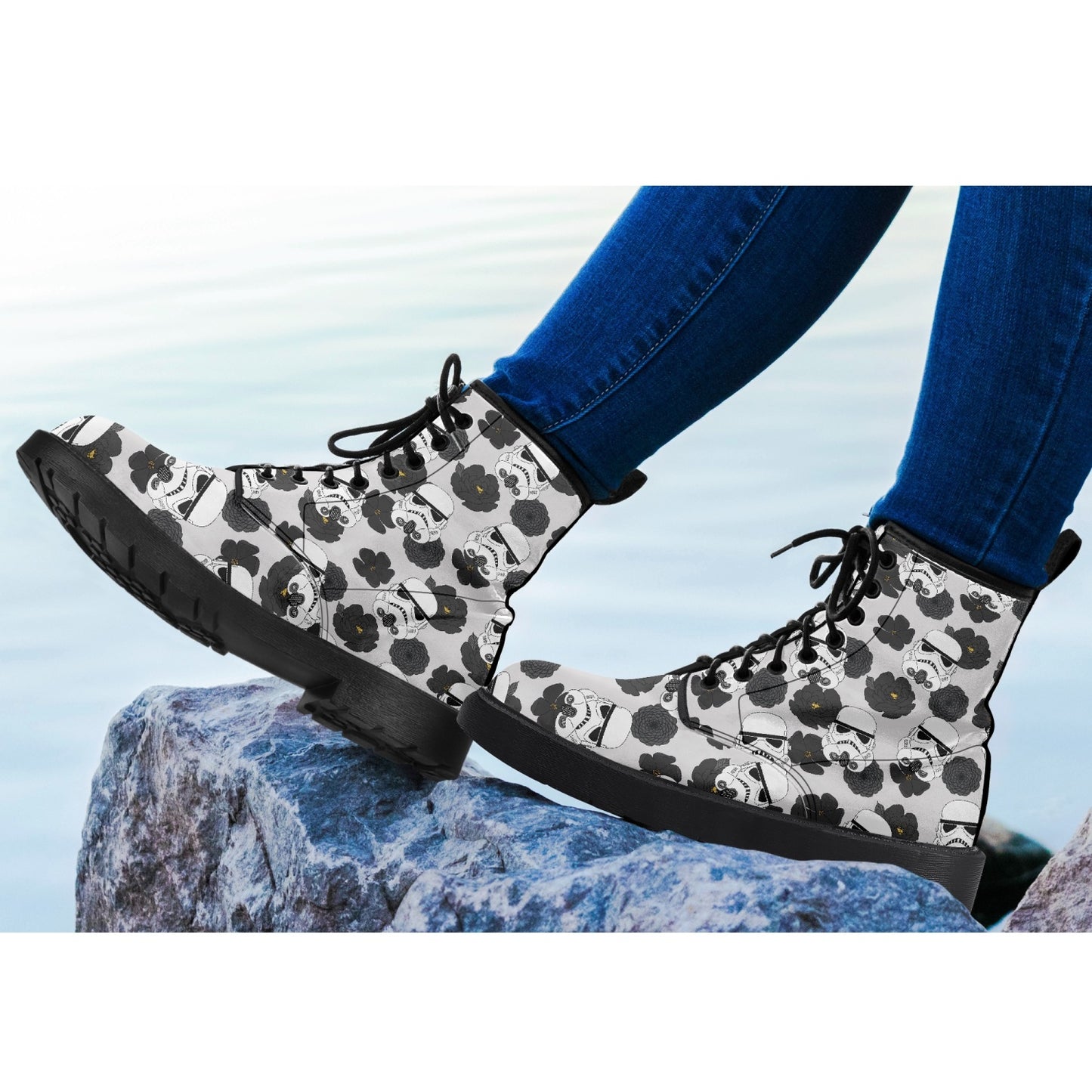 Storm Trooper Floral Leather Combat Boots