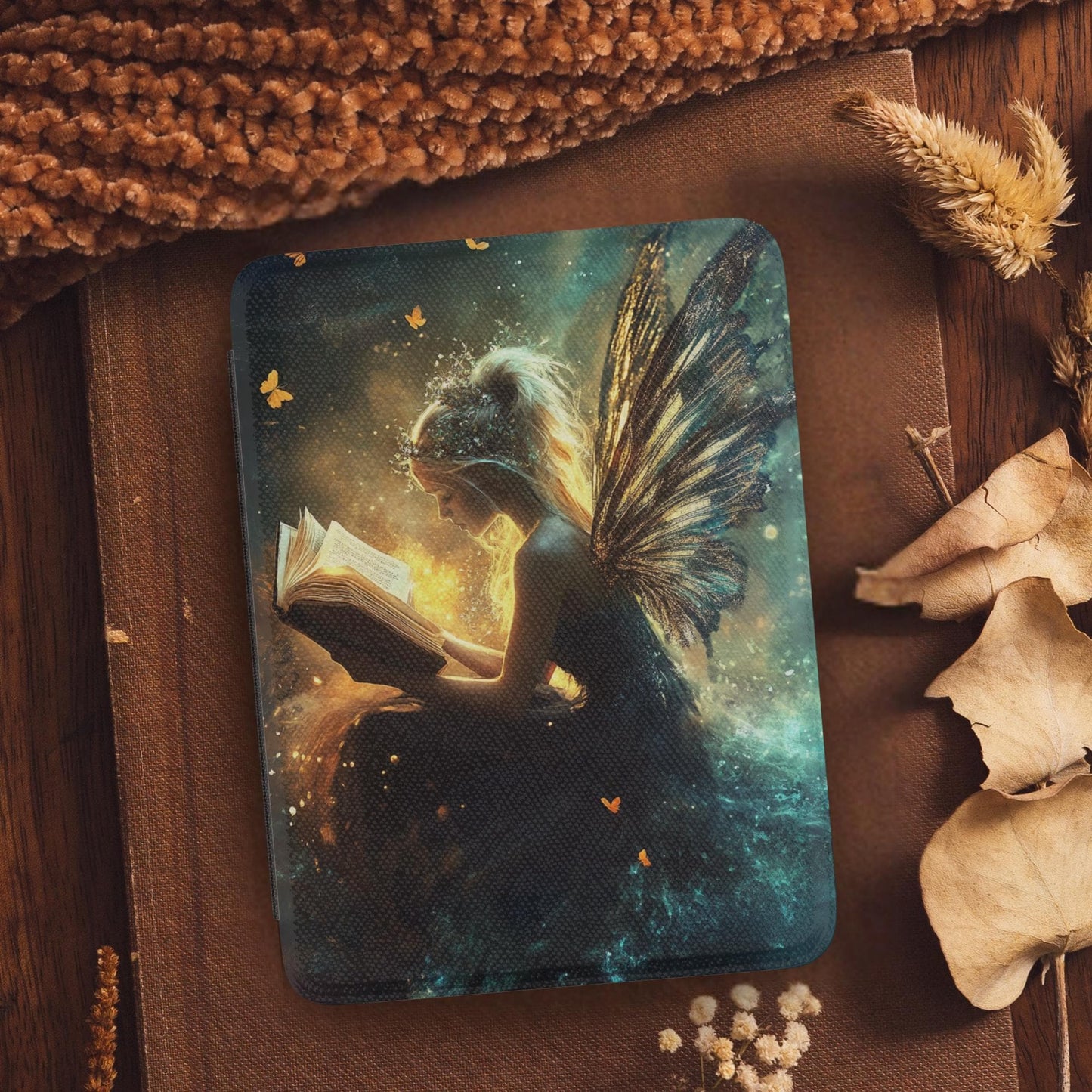 Fairy Reading Leather Kindle Case with Hand Strap