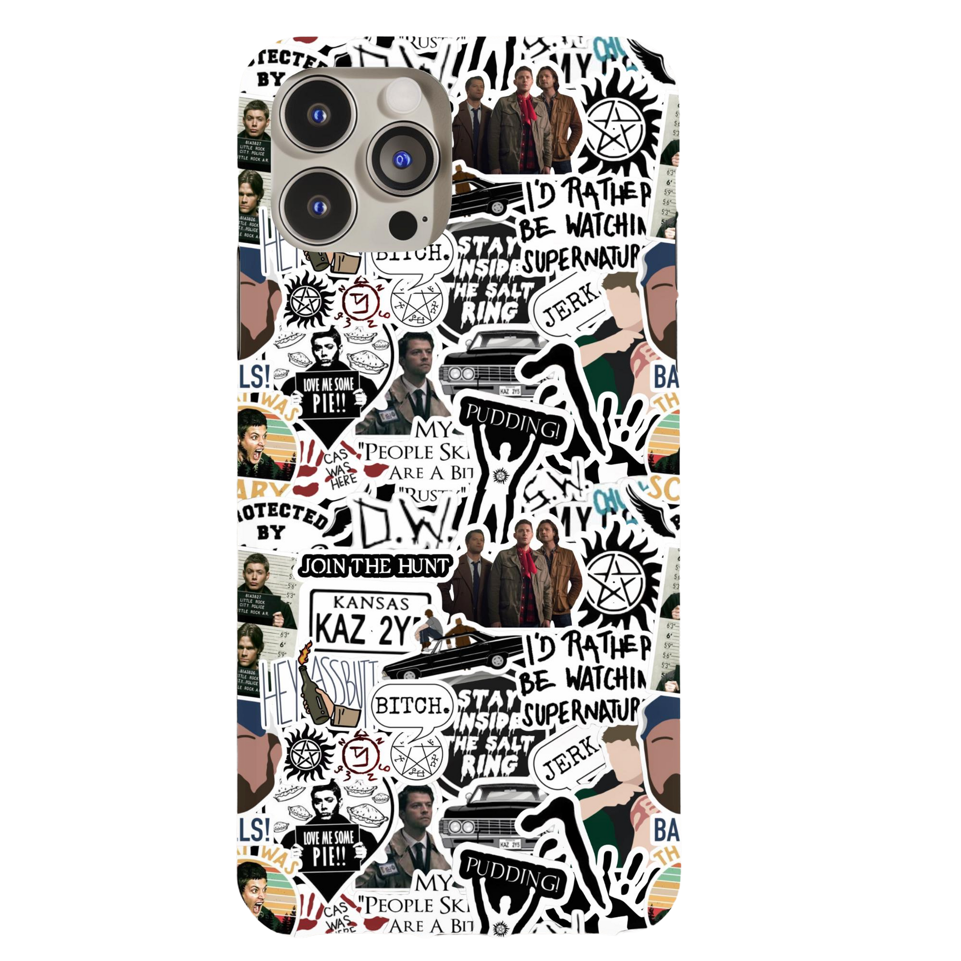a phone case with a bunch of stickers on it