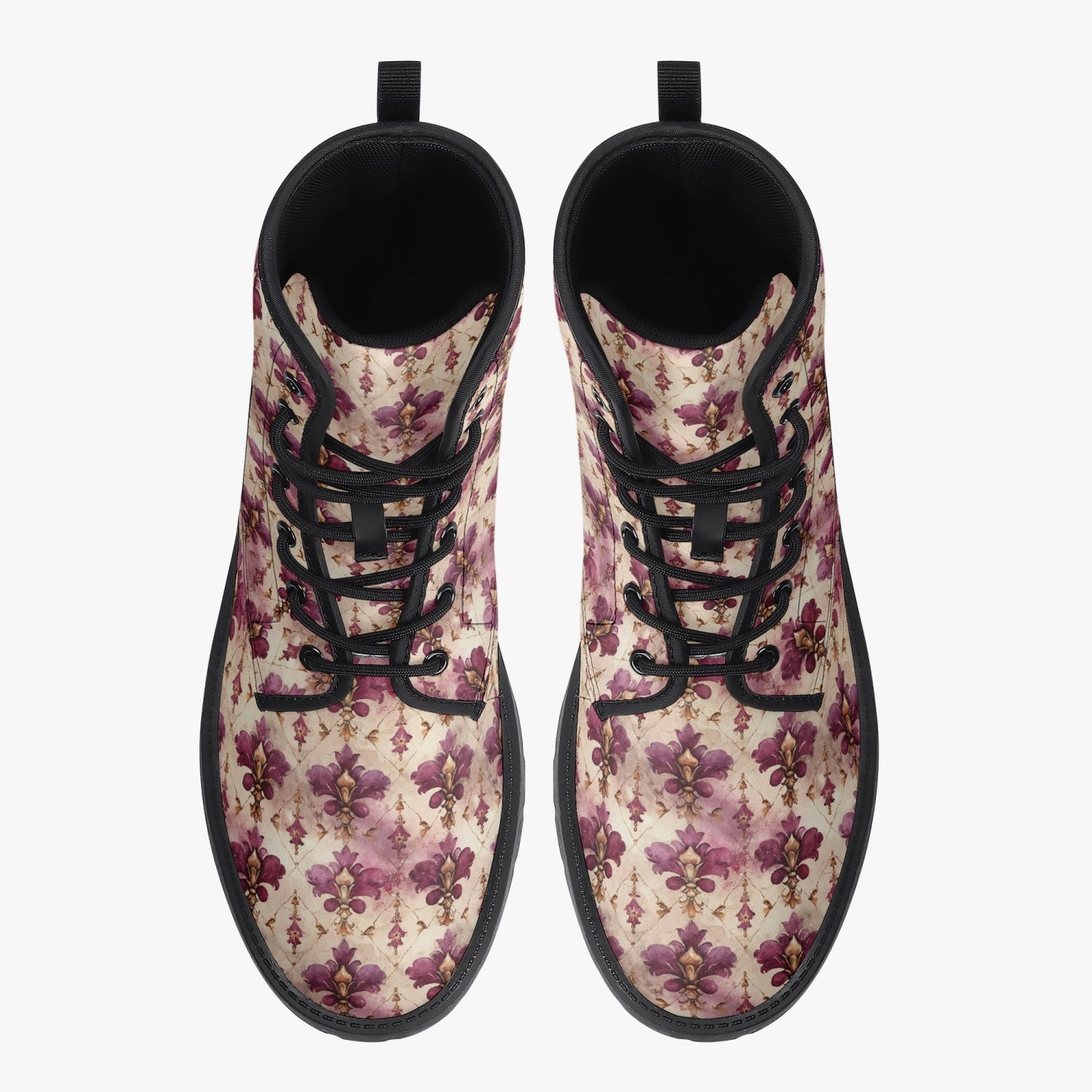 White Pink Damask Leather Combat Boots