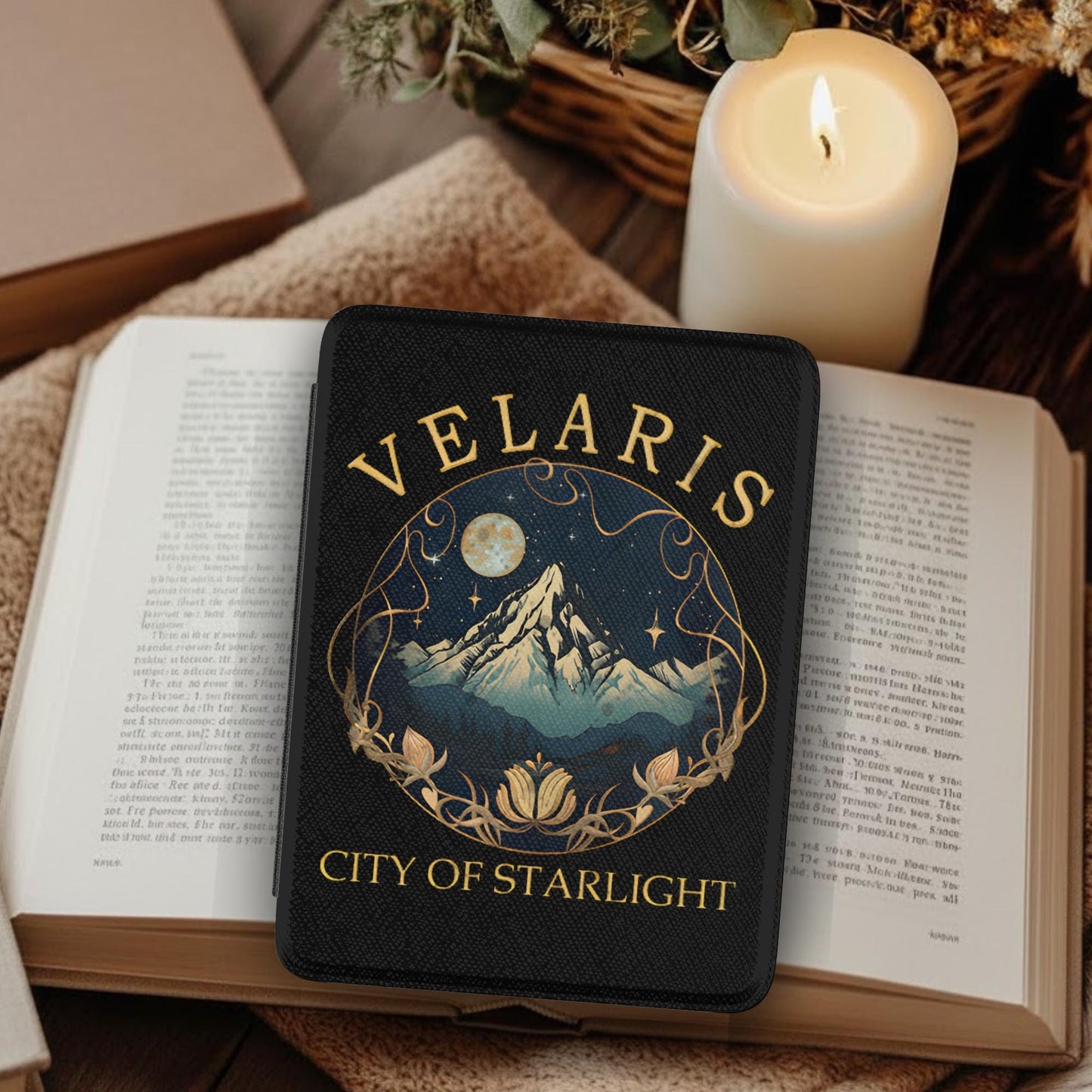 Velaris City of Starlight Leather Kindle Case with Hand Strap