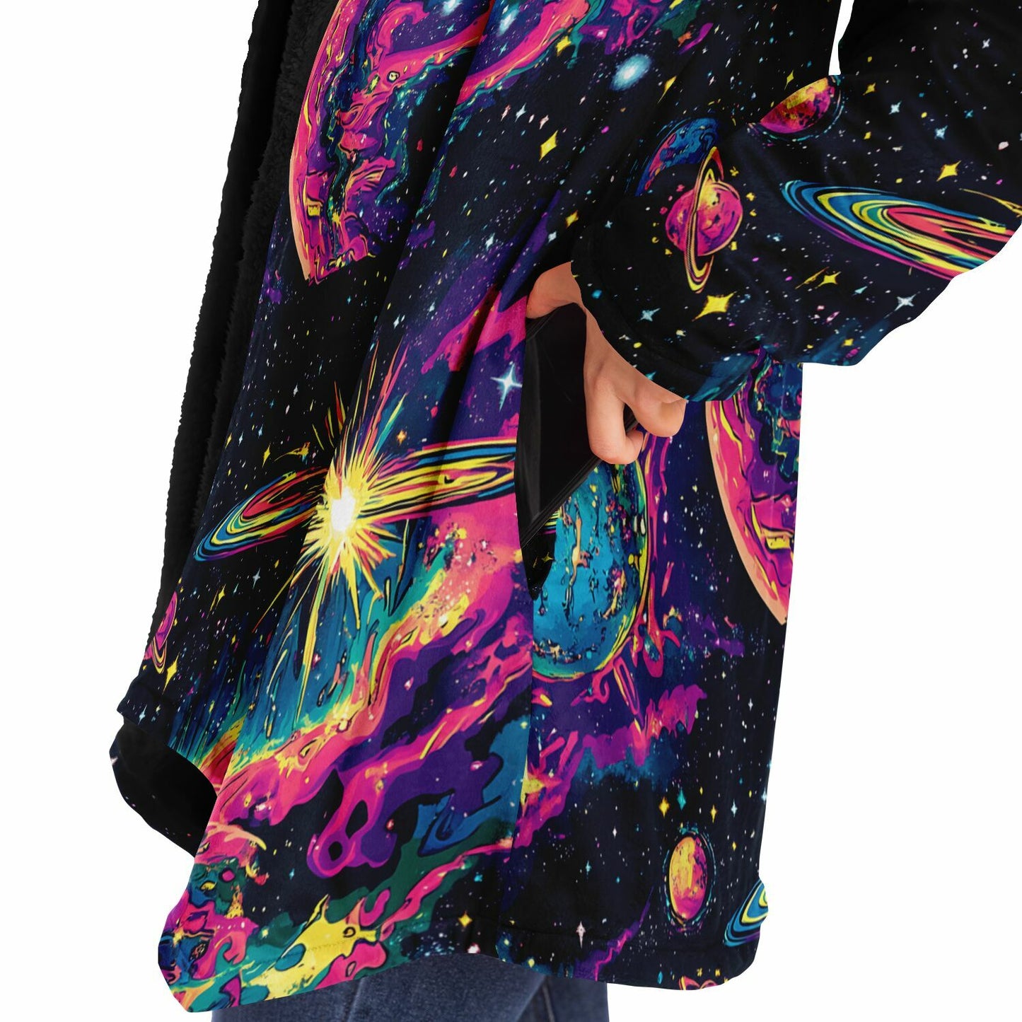 Trippy Otherworldly Planets Fleece Lined Hooded Cloak