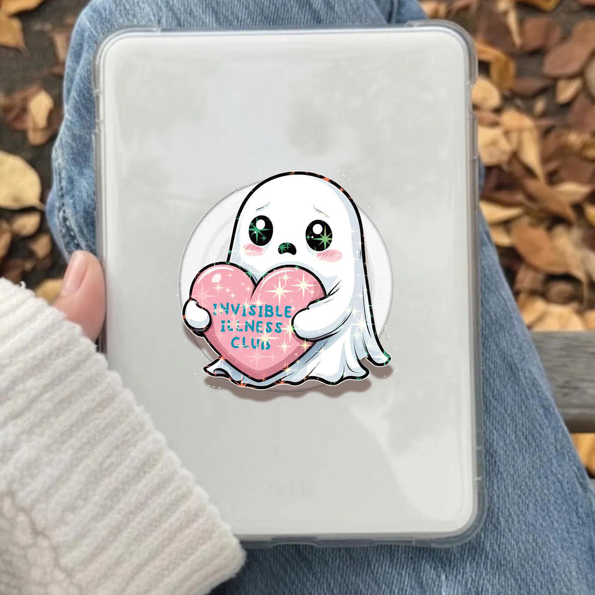 Invisible Illness Club Ghost Holographic MagSafe Kindle Phone Grip