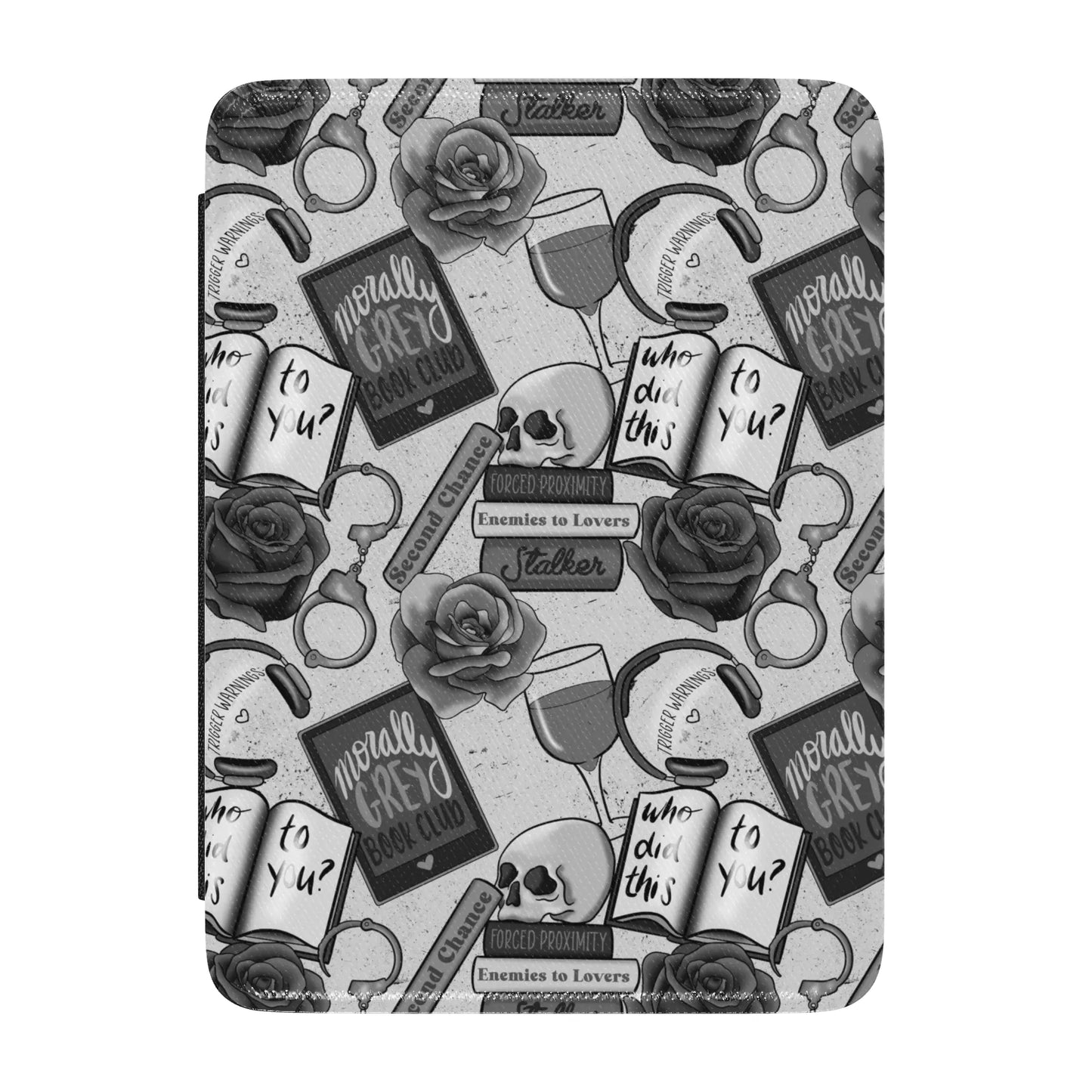 Bookish Morally Grey Leather Kindle Case with Hand Strap