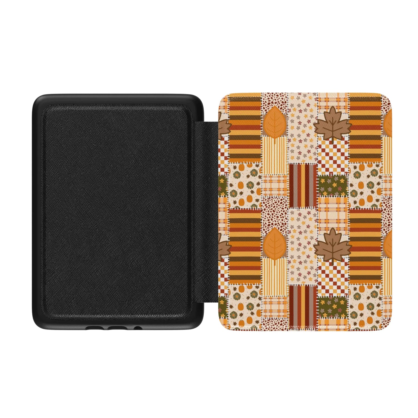 Autumn Fall Leaves Patchwork Leather Kindle Case with Hand Strap