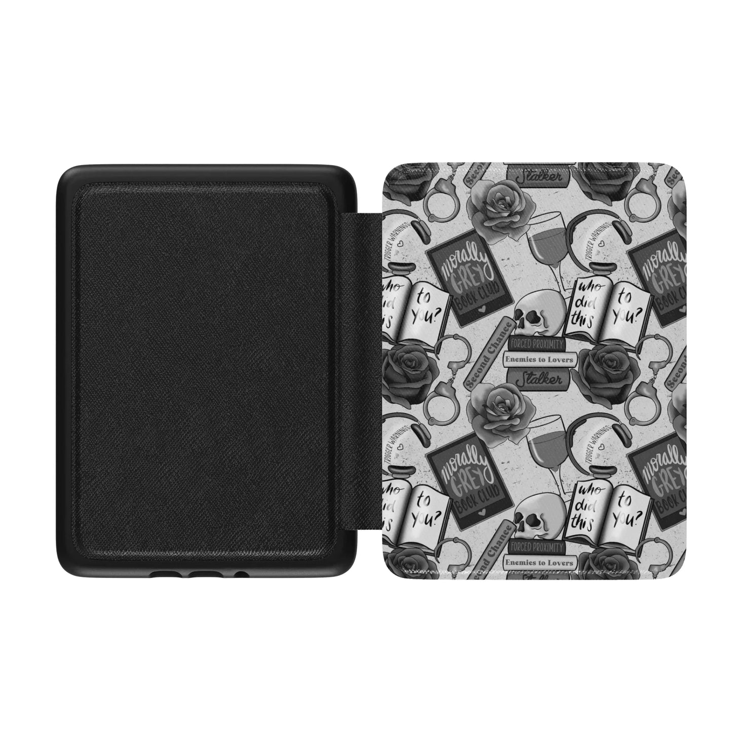 Bookish Morally Grey Leather Kindle Case with Hand Strap