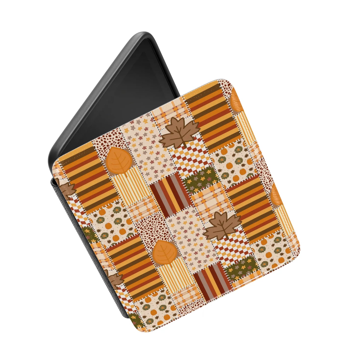 Autumn Fall Leaves Patchwork Leather Kindle Case with Hand Strap