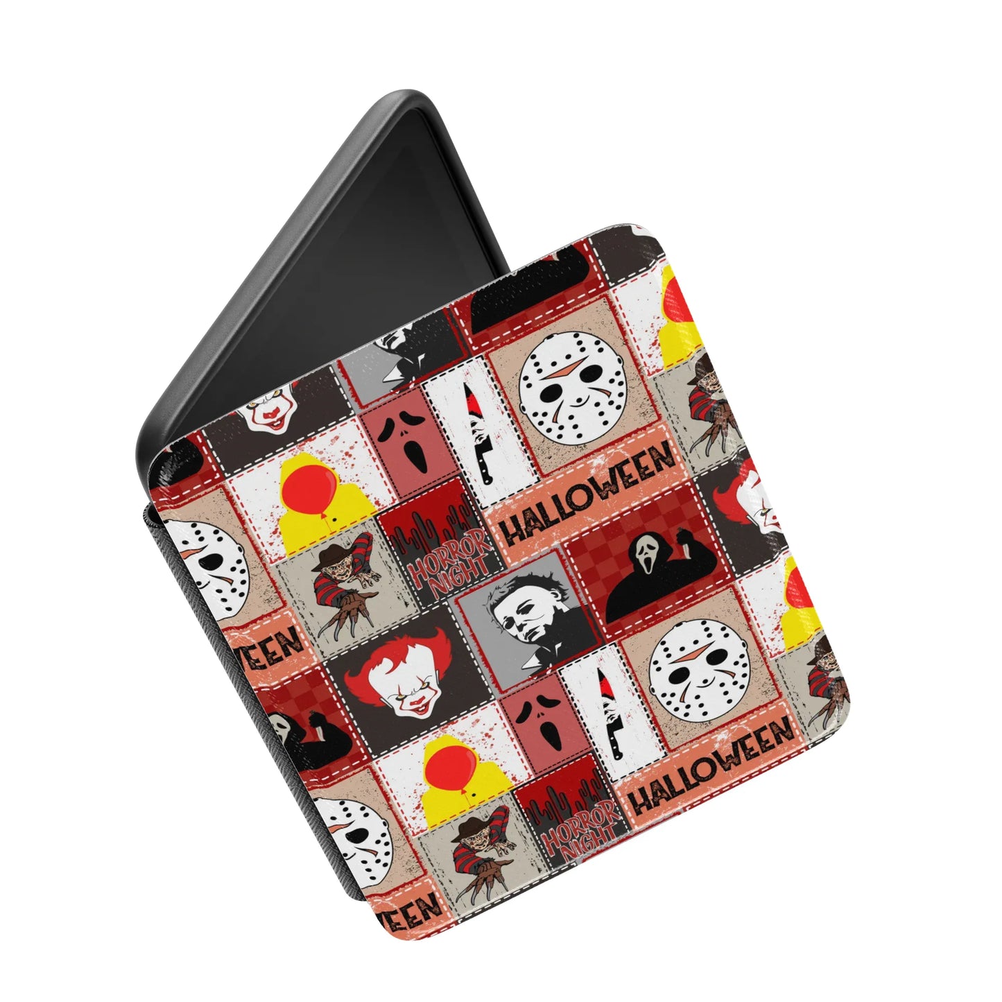 Halloween Horror Movies Patchwork Leather Kindle Case with Hand Strap