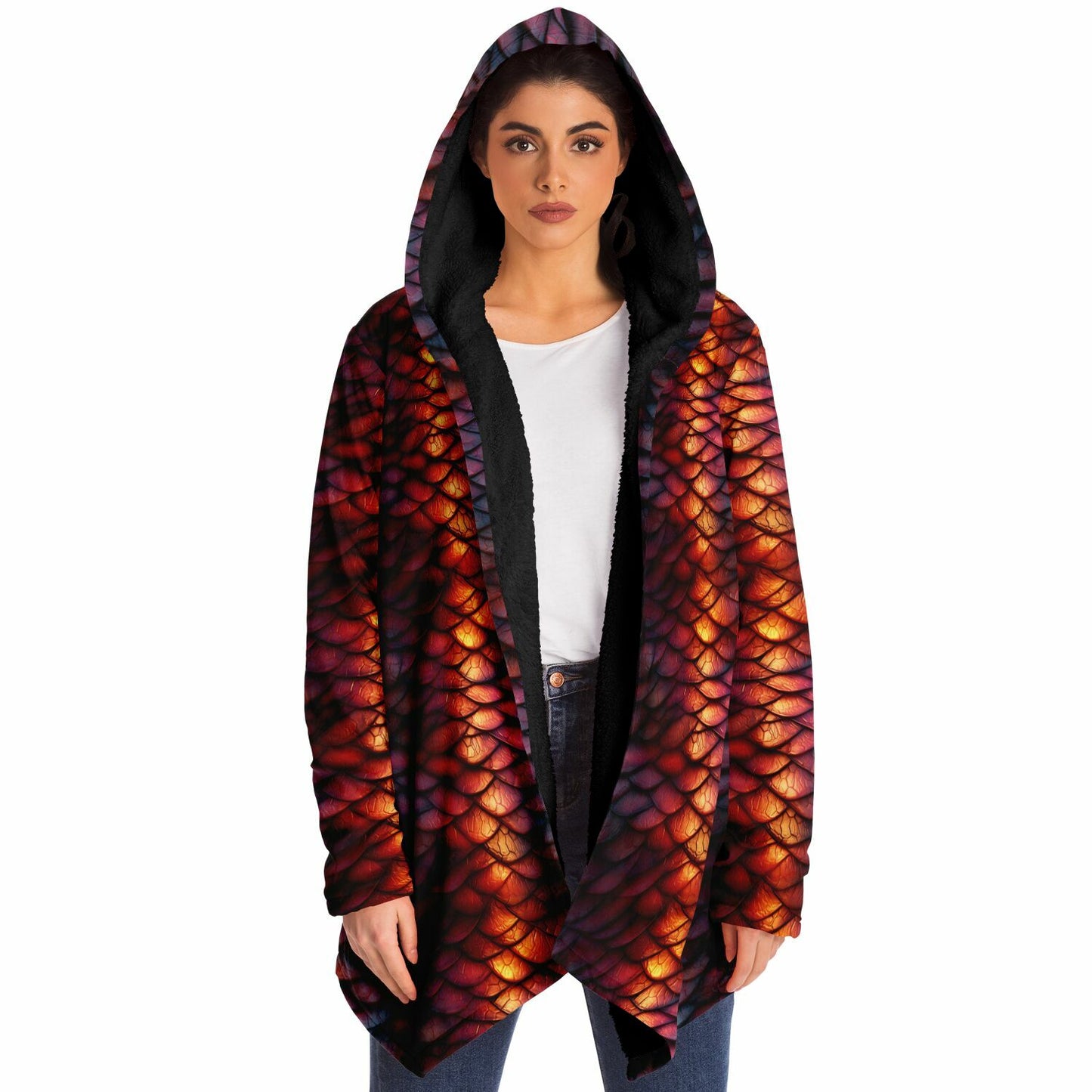 Red Dragon Scales Fleece Lined Hooded Cloak