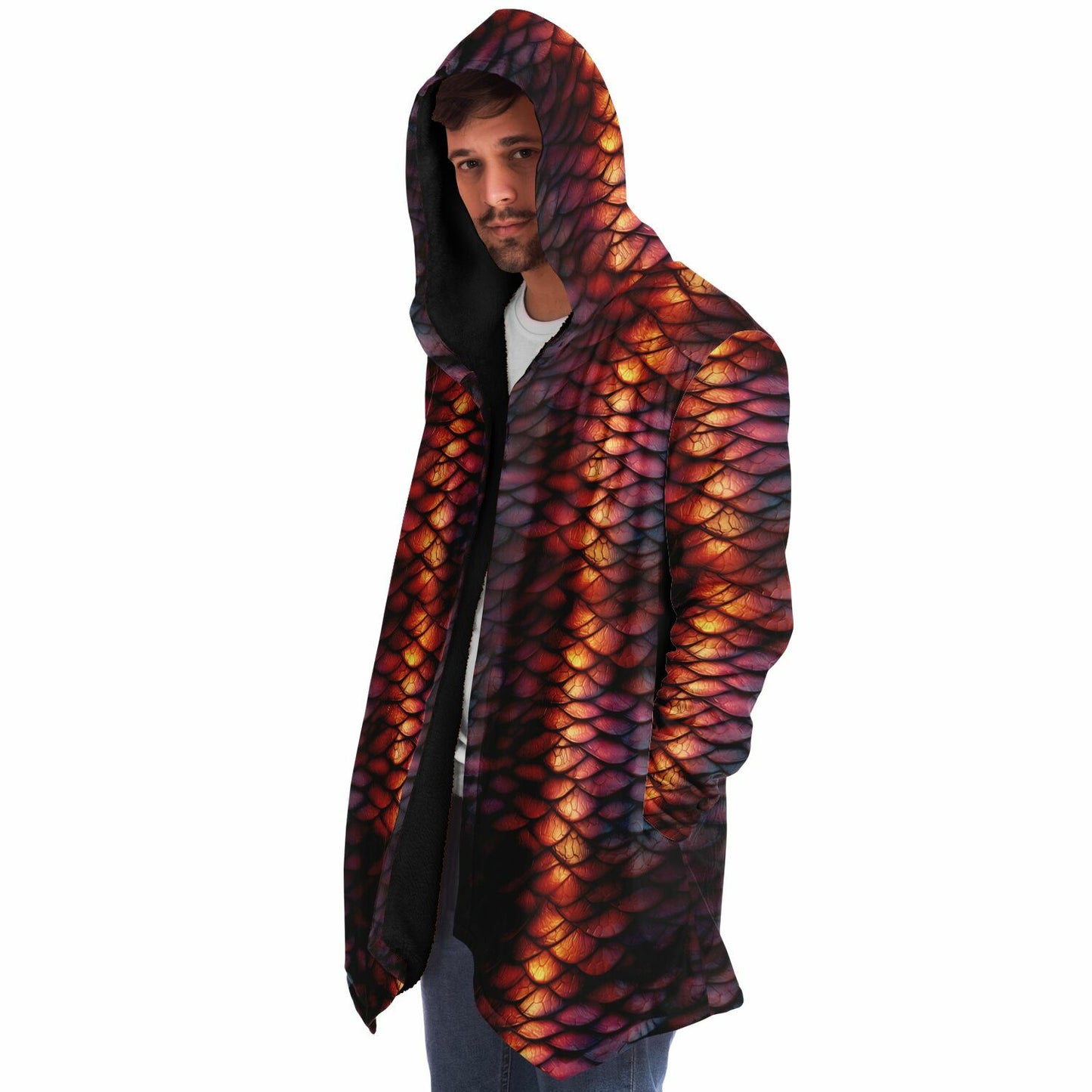 Red Dragon Scales Fleece Lined Hooded Cloak