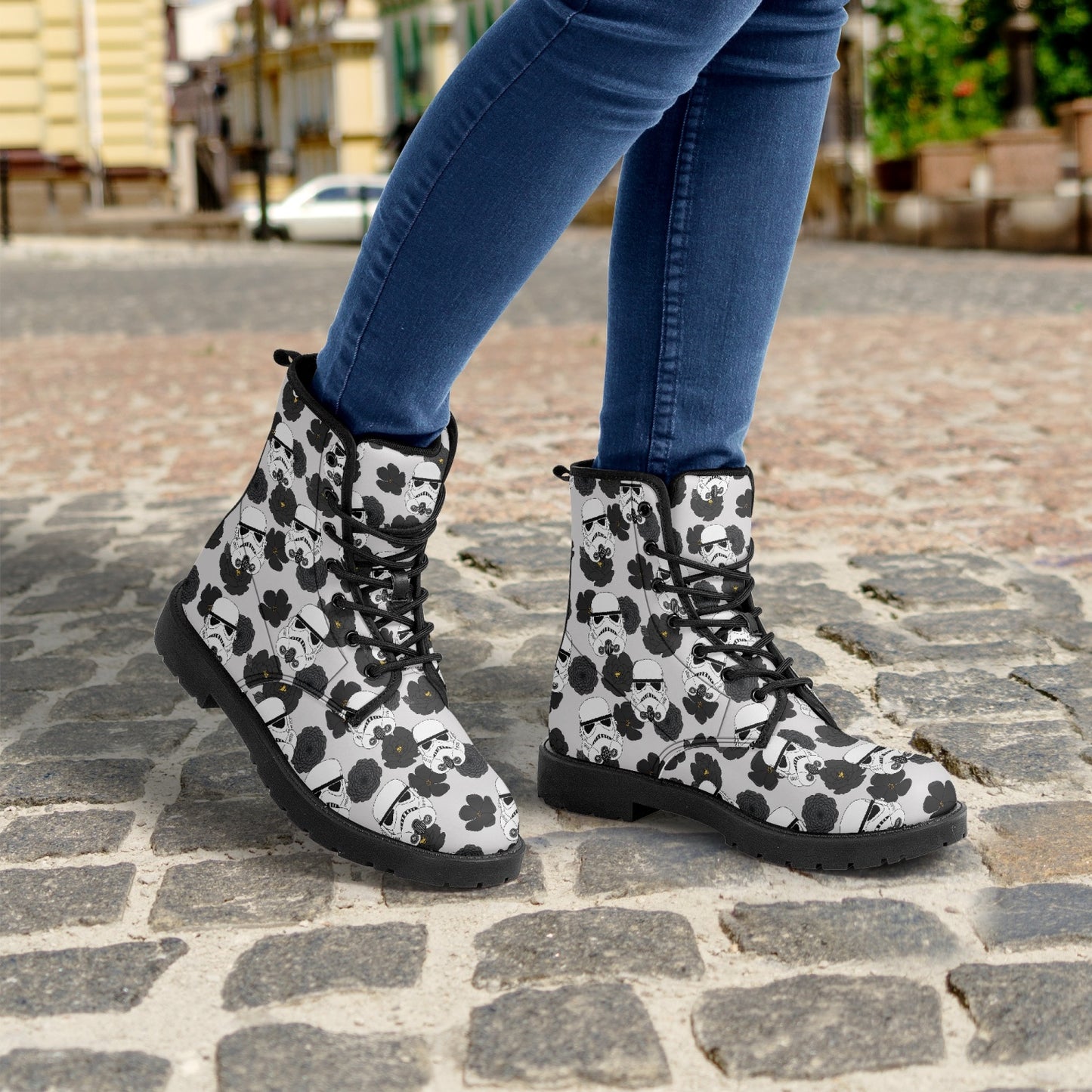 Storm Trooper Floral Leather Combat Boots