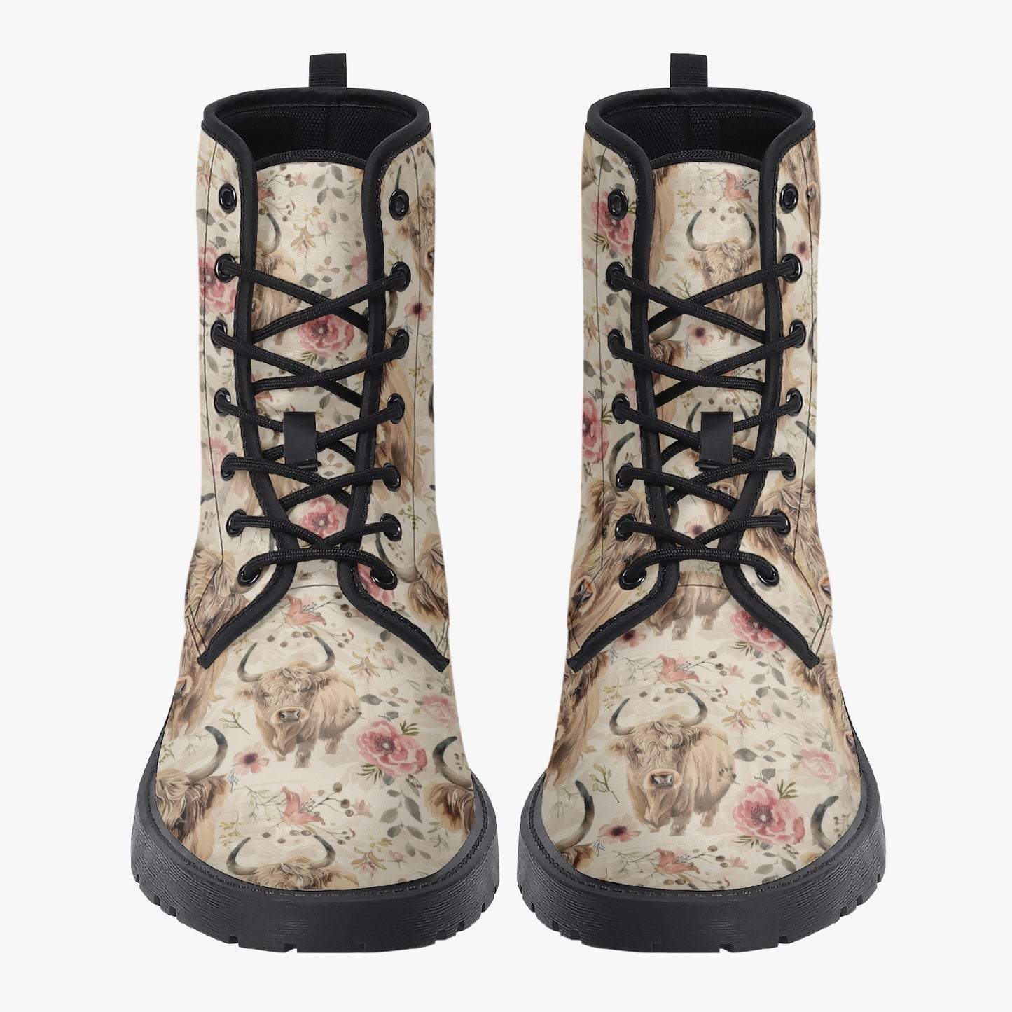 Highland Cow Leather Combat Boots