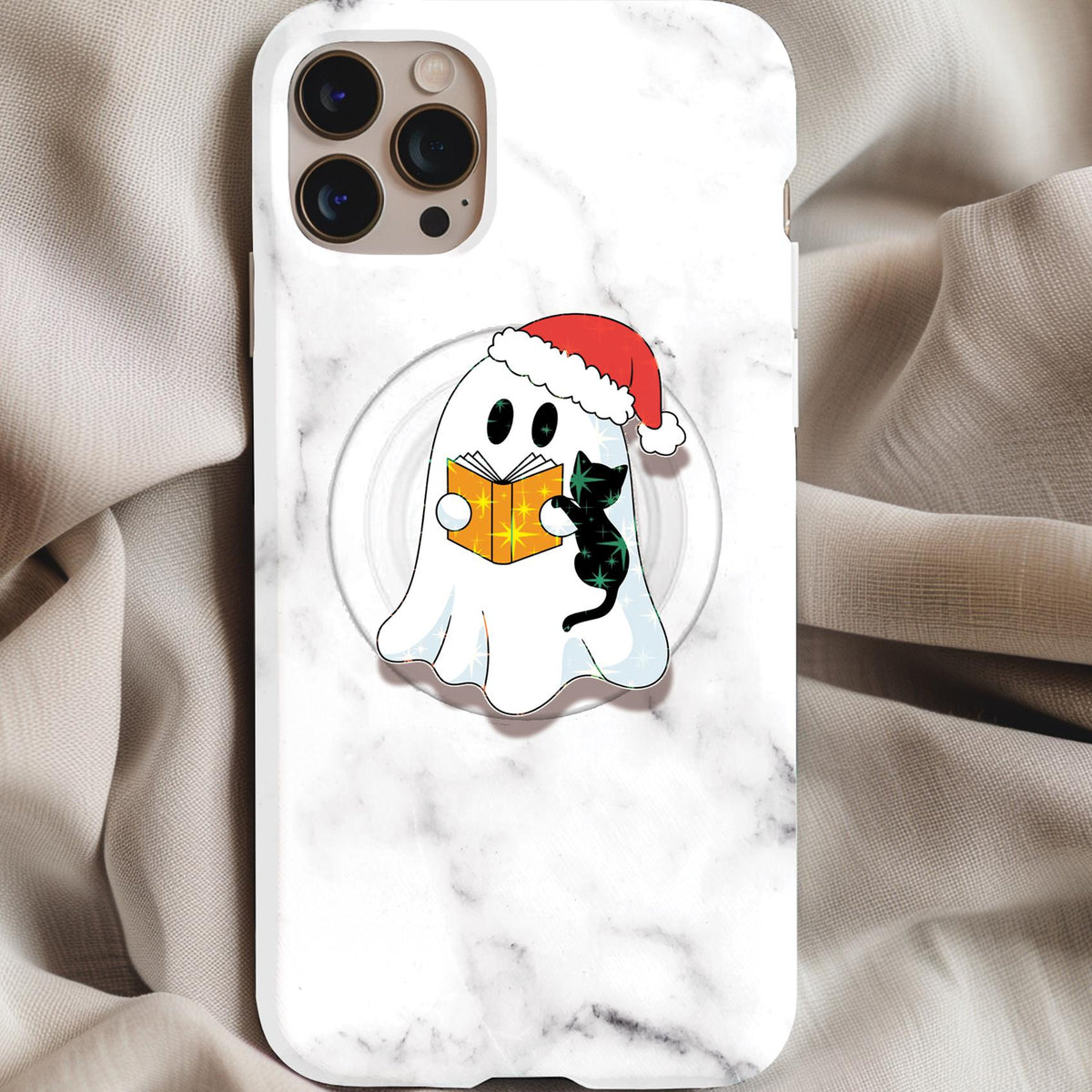 Ghost Santa Reader Black Cat Holographic MagSafe Kindle Phone grip
