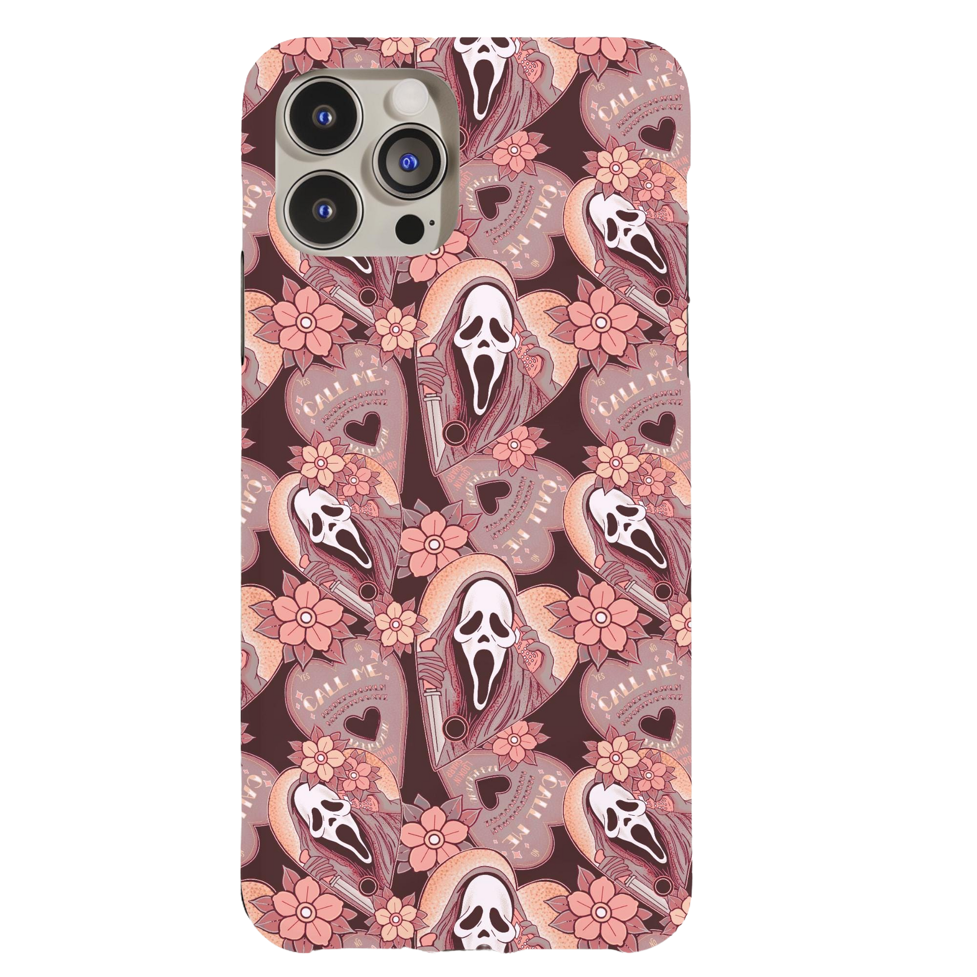 a phone case with skulls and flowers on it