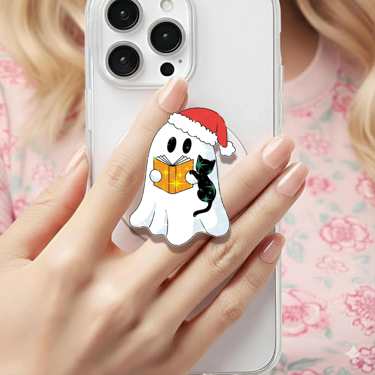 Ghost Santa Reader Black Cat Holographic MagSafe Kindle Phone grip