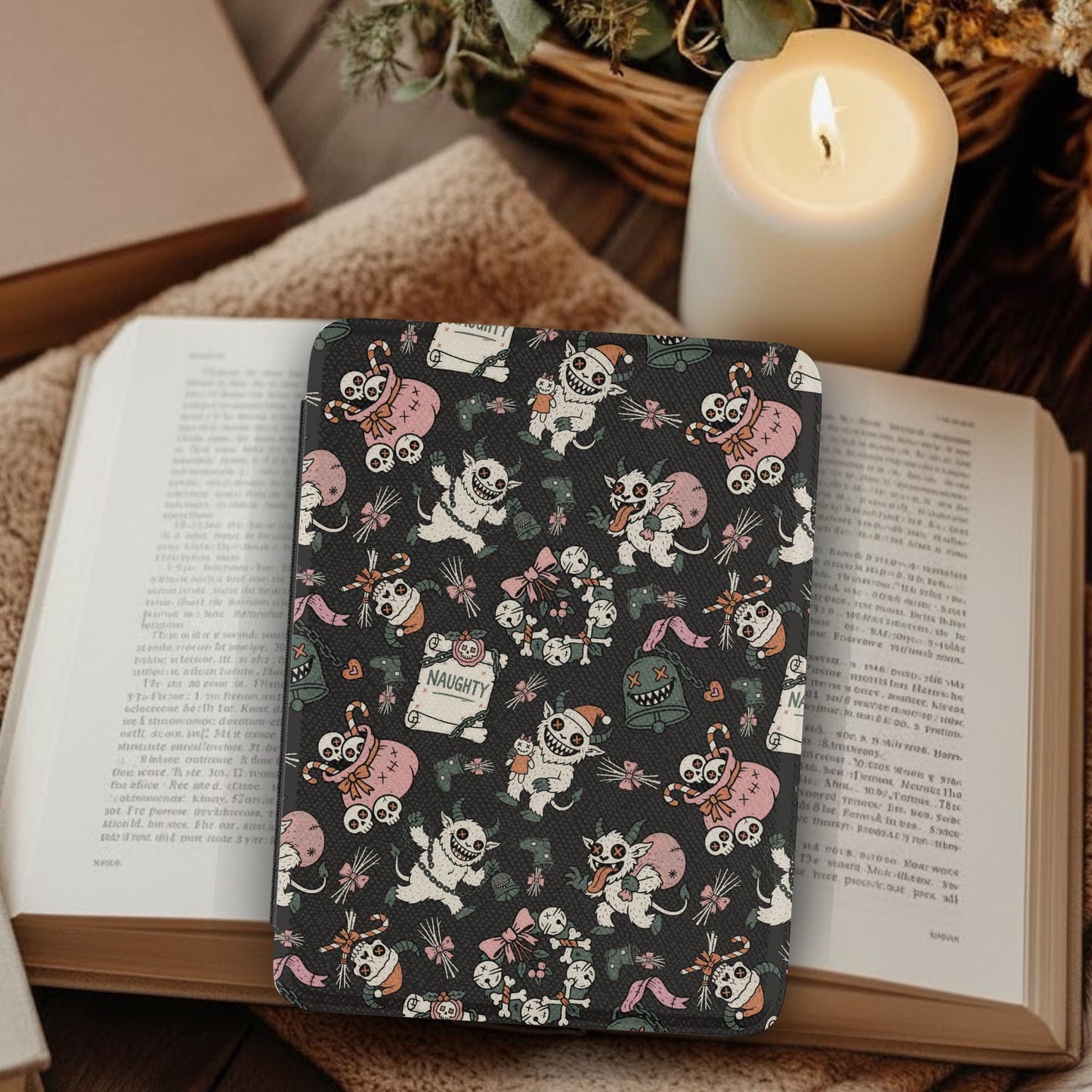 Creepy Krampus Christmas Leather Kindle Case with Hand Strap