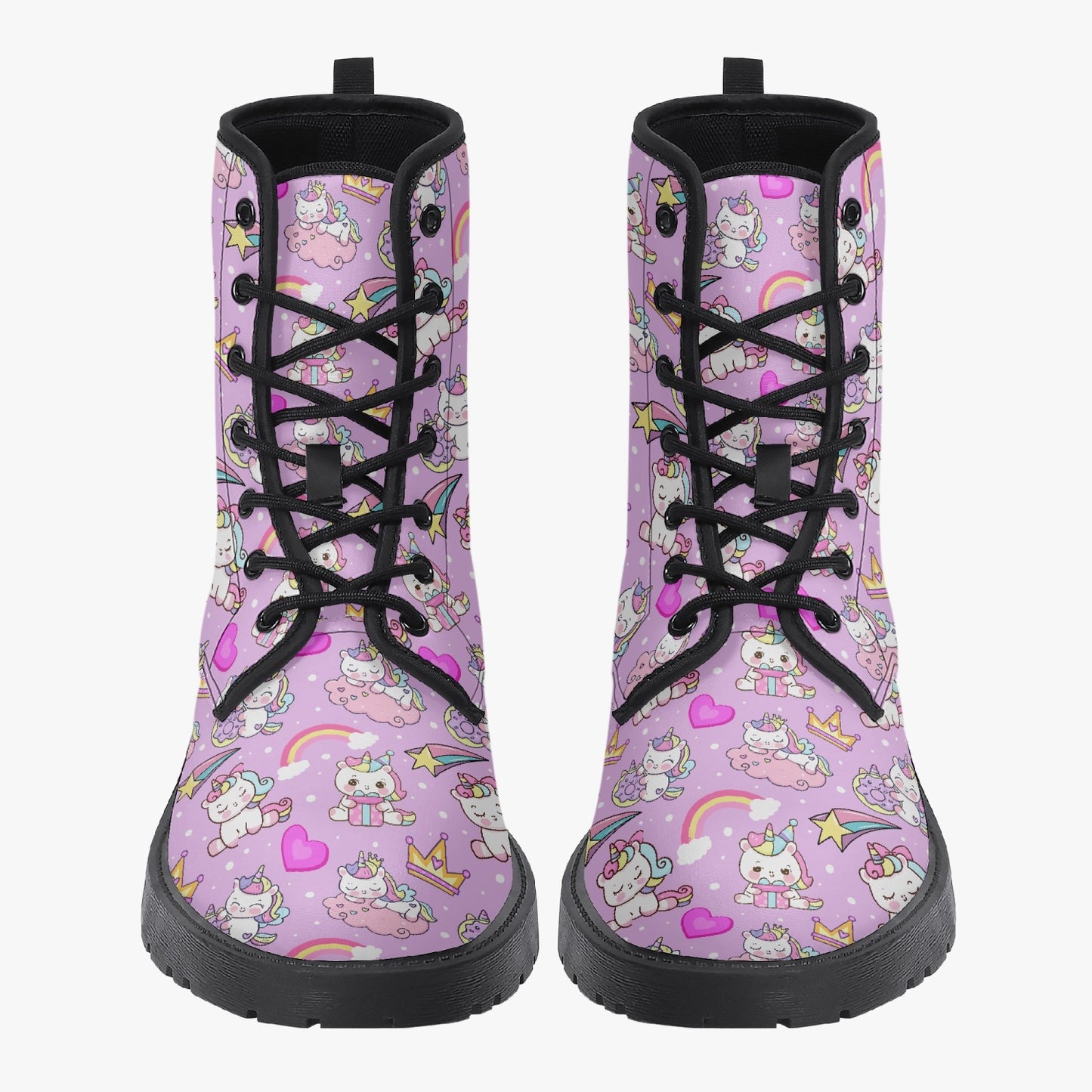 Happy Unicorns Pink Leather Combat Boots