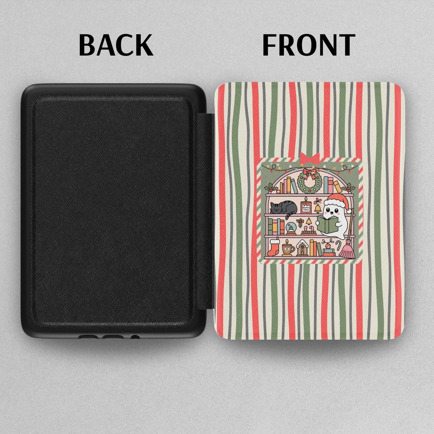 Christmas Stripe Ghost Bookish Leather Kindle Case with Hand Strap