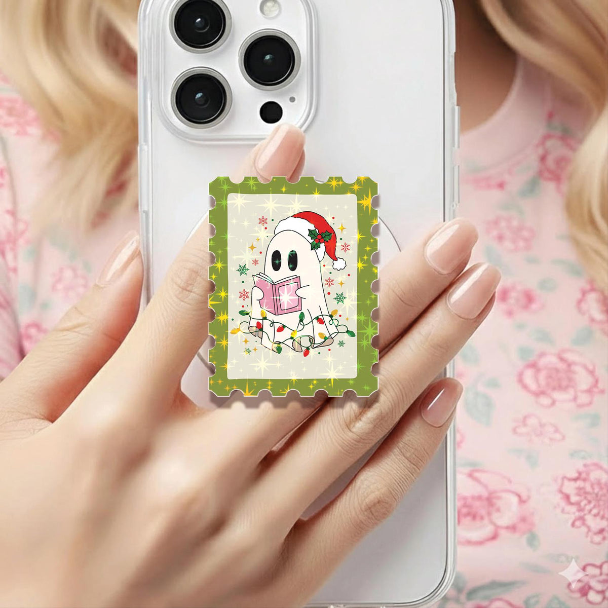 Santa Ghost Reader Stamp Holographic MagSafe Kindle Phone Grip