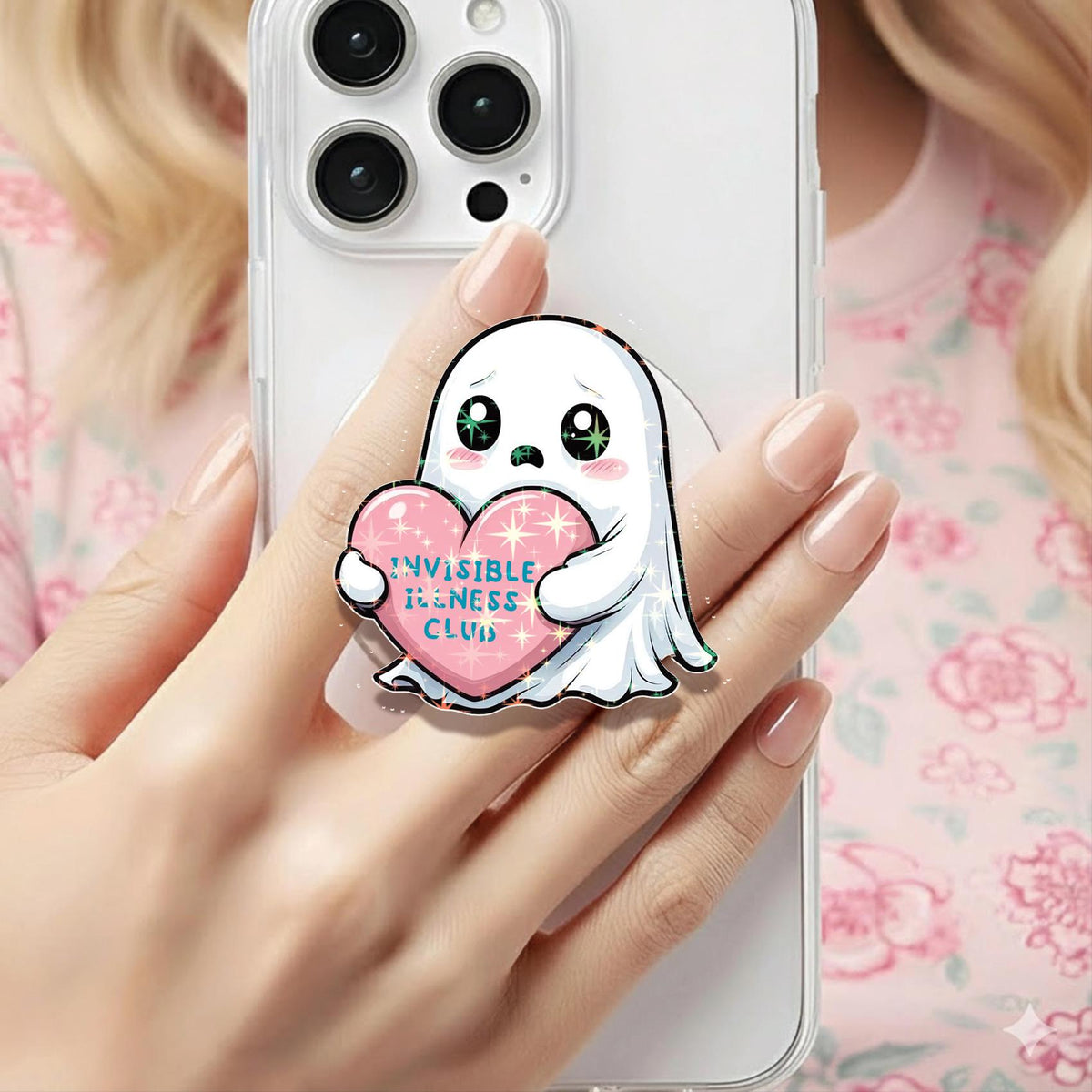 Invisible Illness Club Ghost Holographic MagSafe Kindle Phone Grip