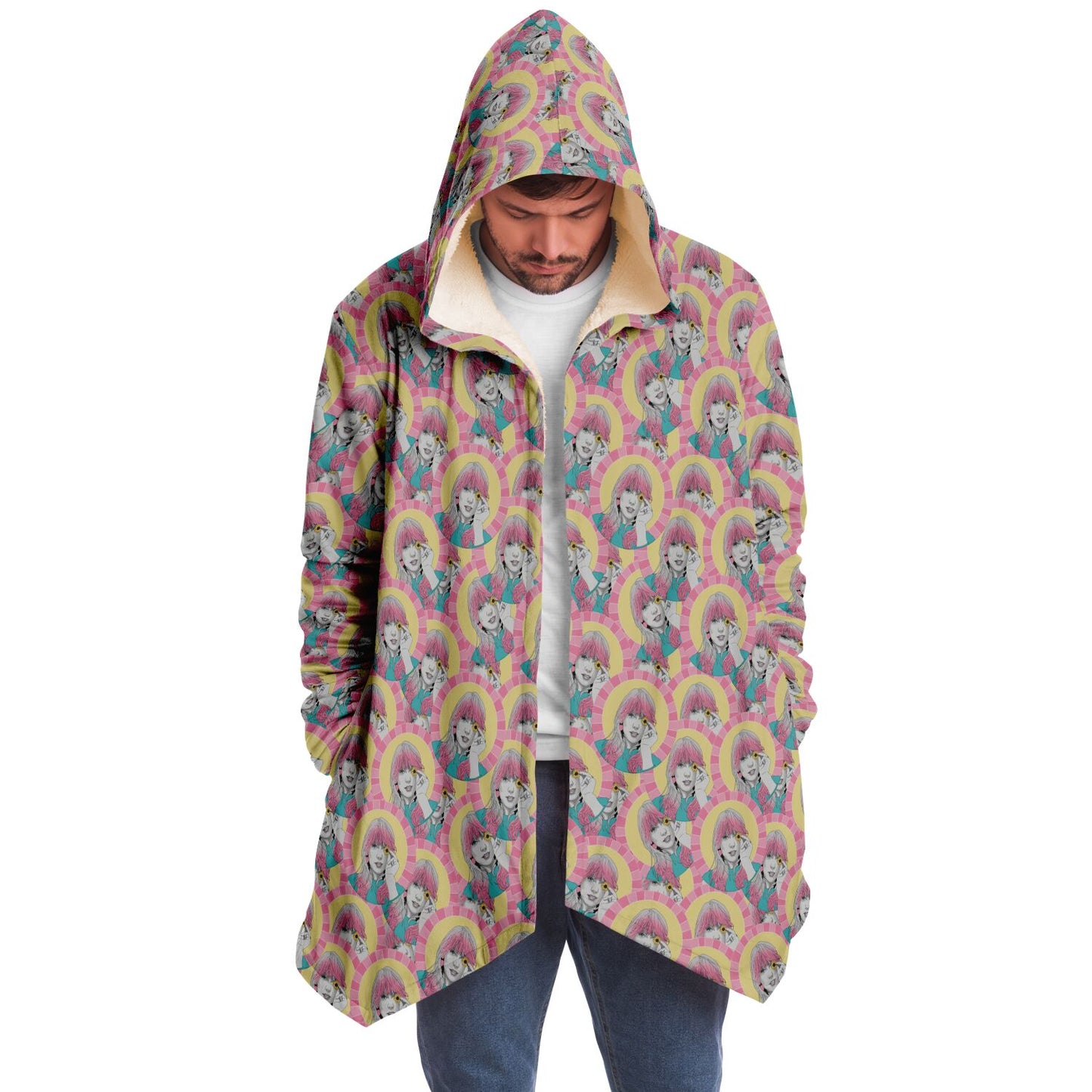 Pop Art TSwift Pattern Fleece Lined Hooded Cloak