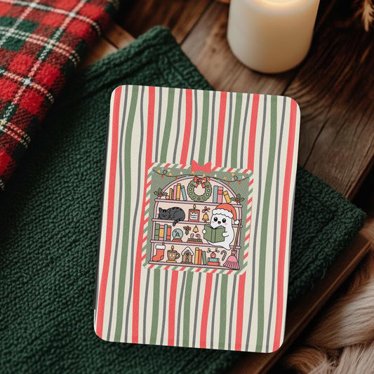 Christmas Stripe Ghost Bookish Leather Kindle Case with Hand Strap