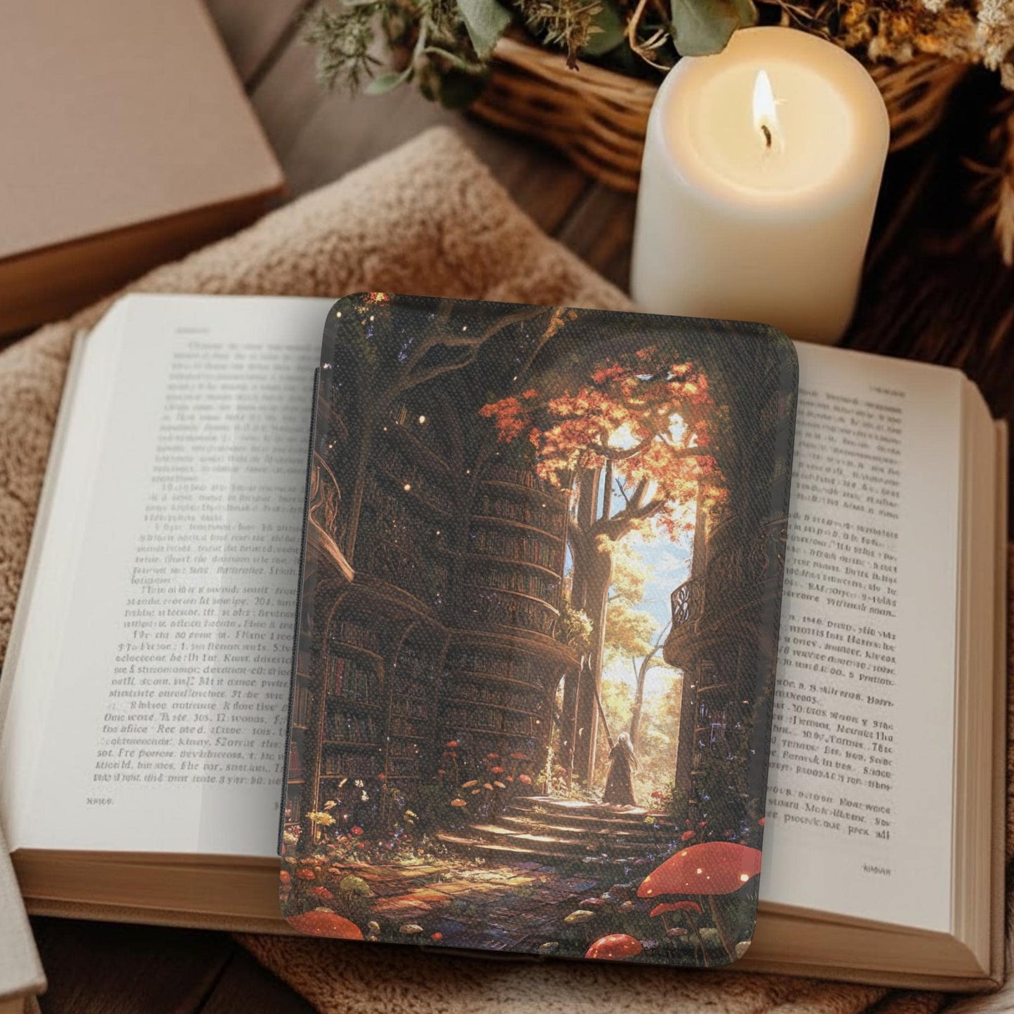 Wizard Magical Library Leather Kindle Case with Hand Strap