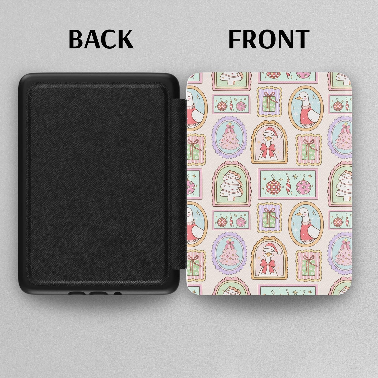Coquette Christmas Goose Frames Leather Kindle Case with Hand Strap