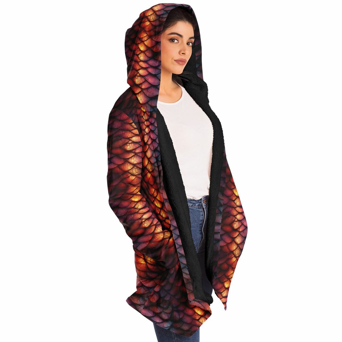 Red Dragon Scales Fleece Lined Hooded Cloak