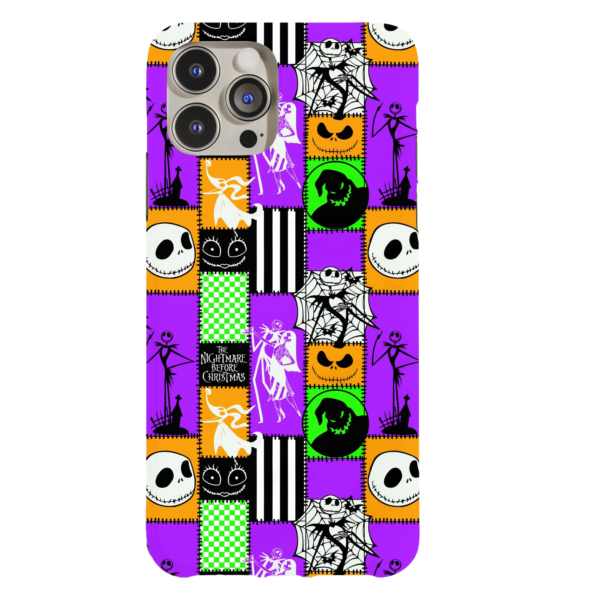a phone case with a pattern of halloween characters